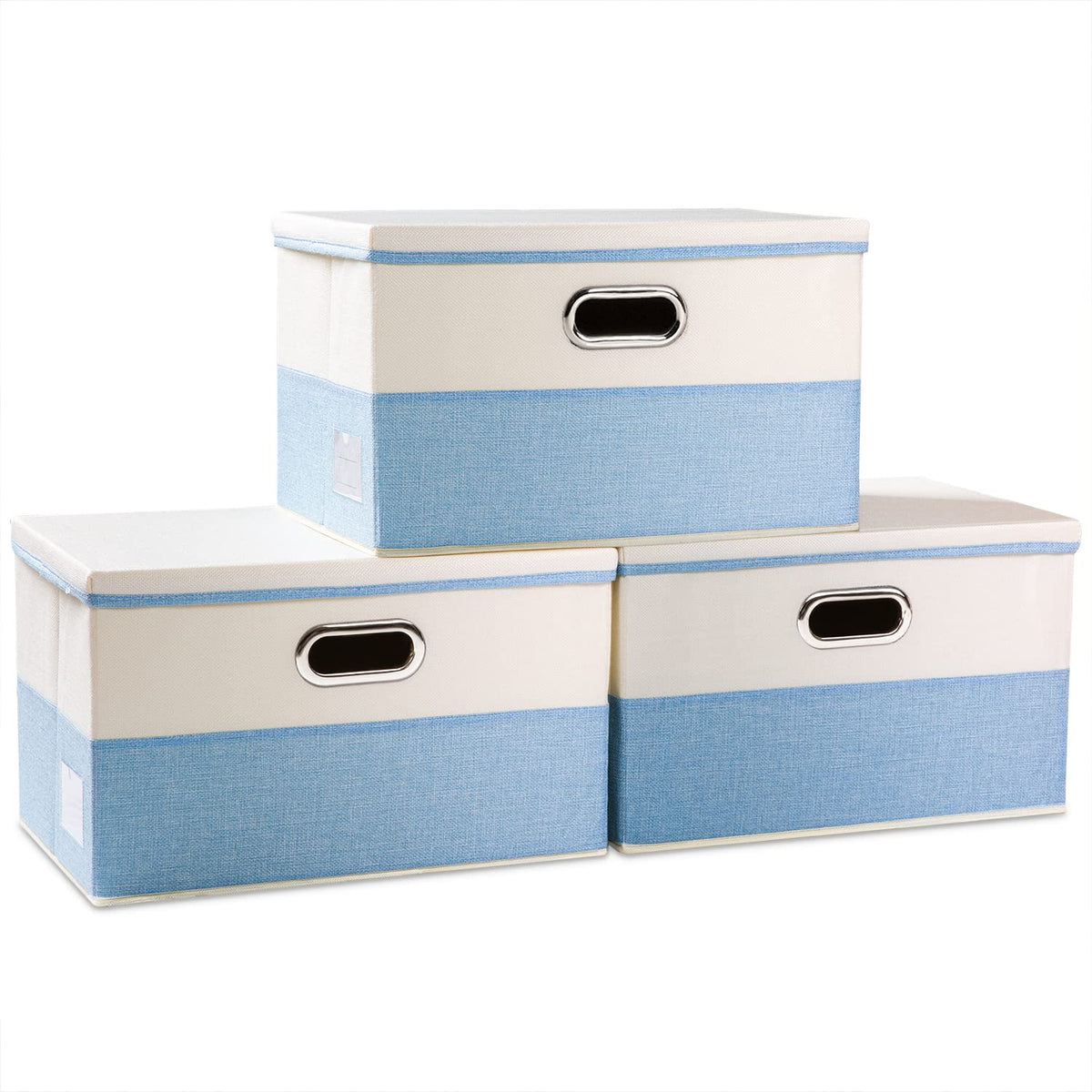 PRANDOM Large Collapsible Storage Bins with Lids [3-Pack] Jute Fabric Foldable Storage Boxes Organizer Containers Baskets Cube with Cover for Home Bedroom Closet Office Nursery (17.7x11.8x11.8)