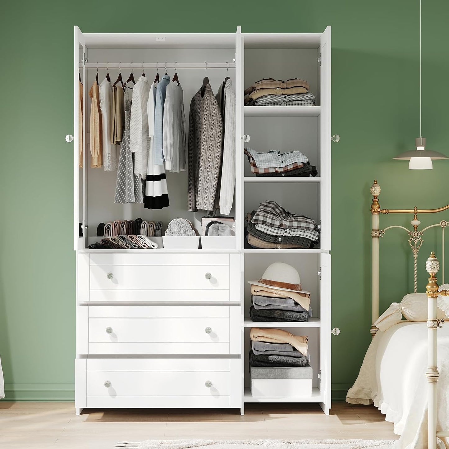 VOWNER 71" Armoire Wardrobe Closet with 3 Drawers and Mirror