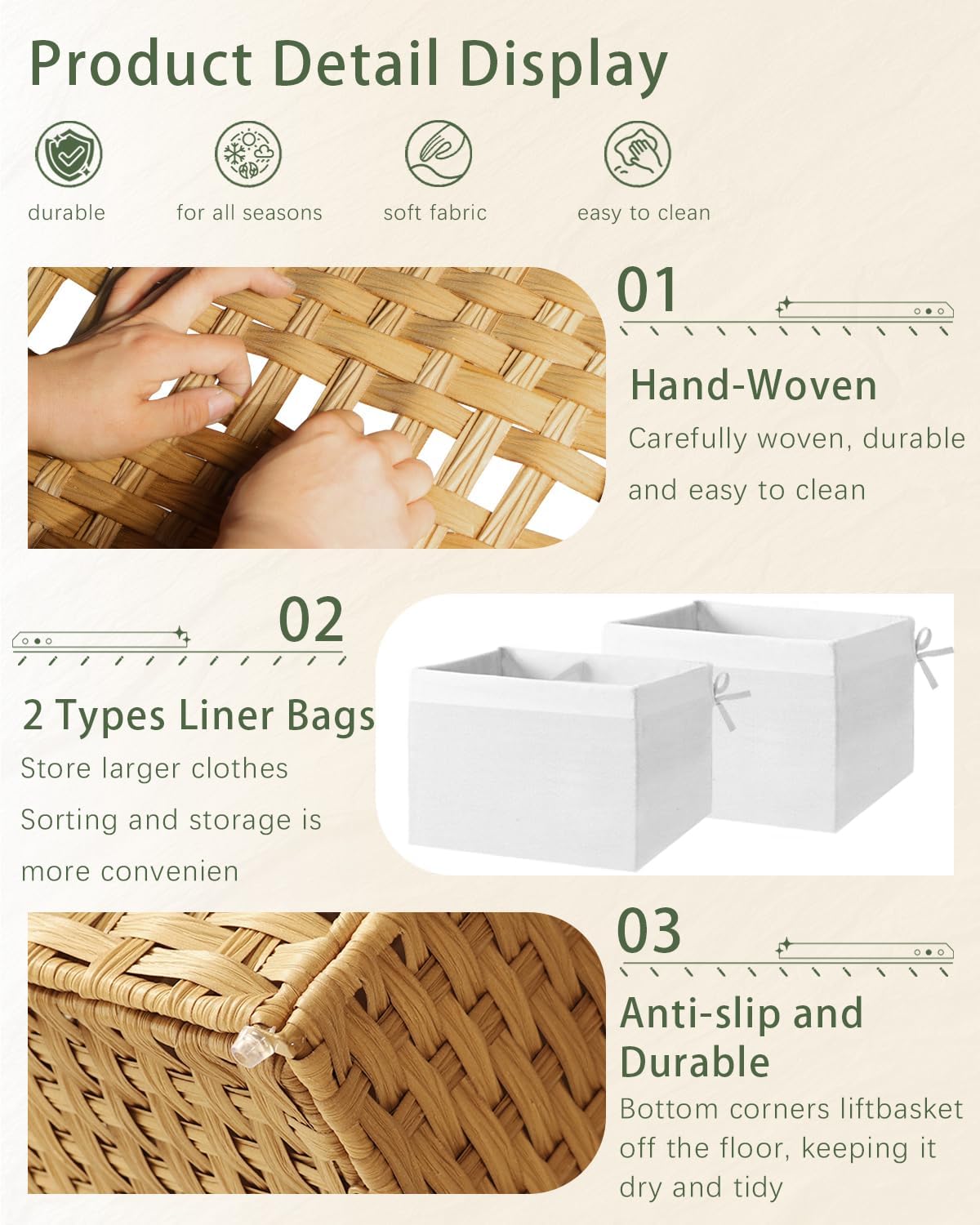 SETVSON Storage Basket with Lid, 2-Lid PE Rattan Storage Bin, Natural