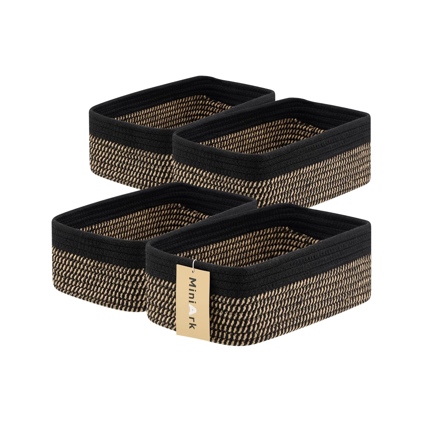 MiniArk Small Storage Baskets for Organizing | Closet Organizer Bins | Shelf Toy Basket | Woven Rope Baskets | Cube Decorative Box | Shallow Basket | L11.5xW7.5xH4.7| Brown