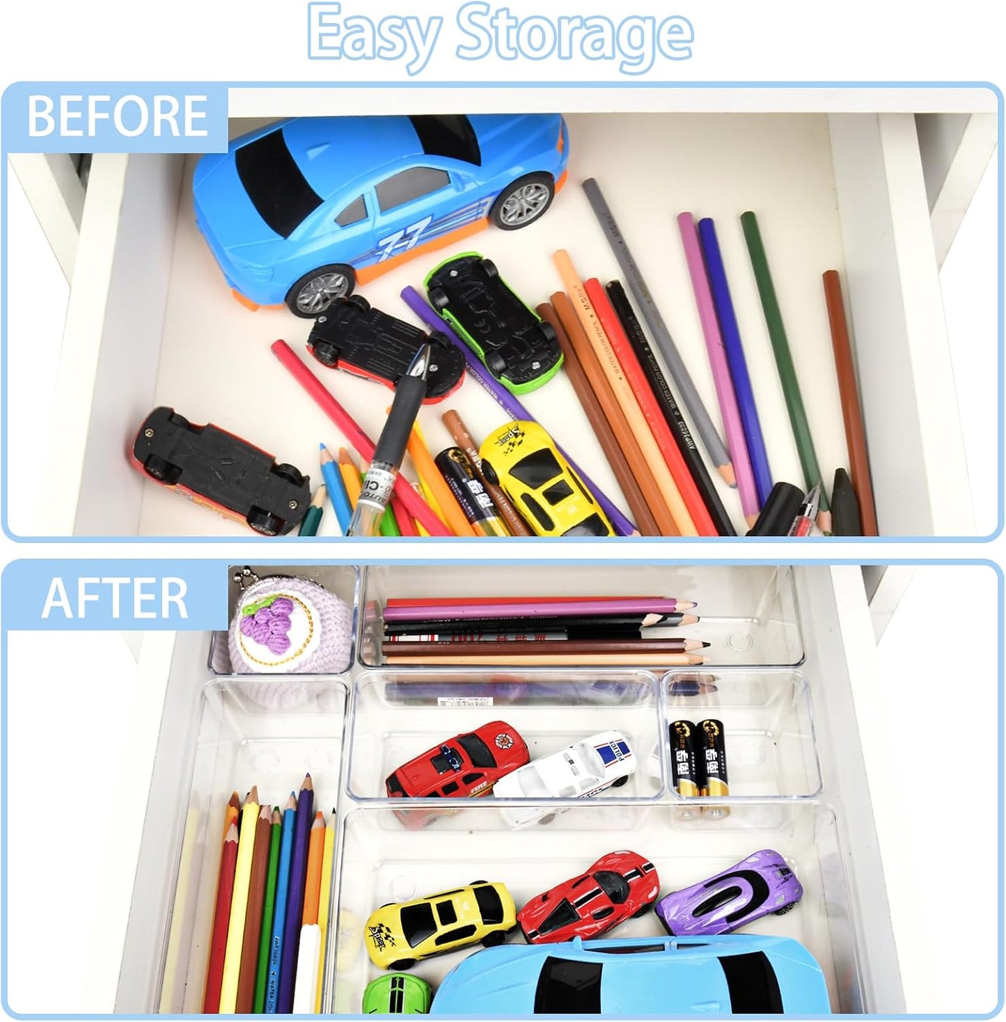 Manalete 15 Pcs Clear Plastic Drawer Organizer, Makeup & Vanity Organizer