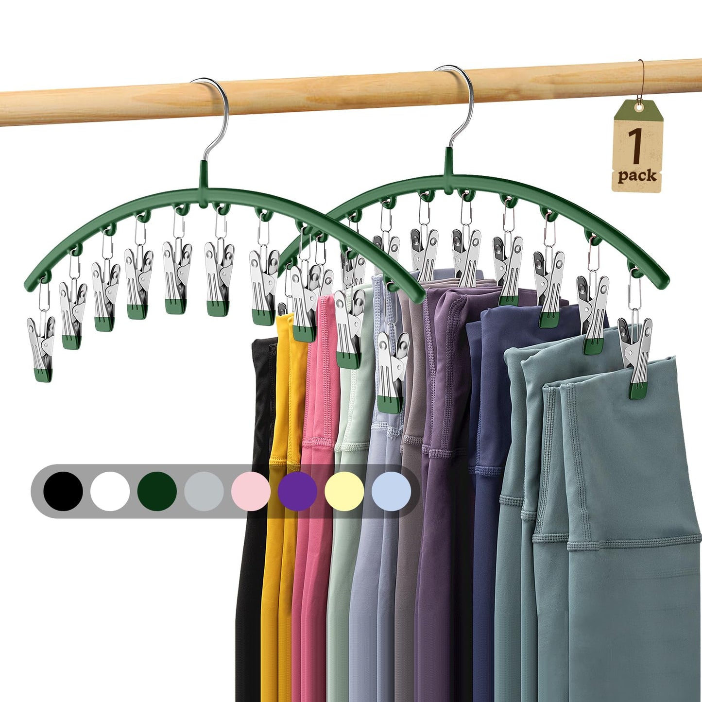 Volnamal Legging Organizer for Closet, Metal Yoga Pants Hanger w/Rubber Coated 2 Pack w/10 Clips Hold 20 Leggings, Hangers Space Saving Hanging Closet Organizer for Closet Organizers and Storage-Grey