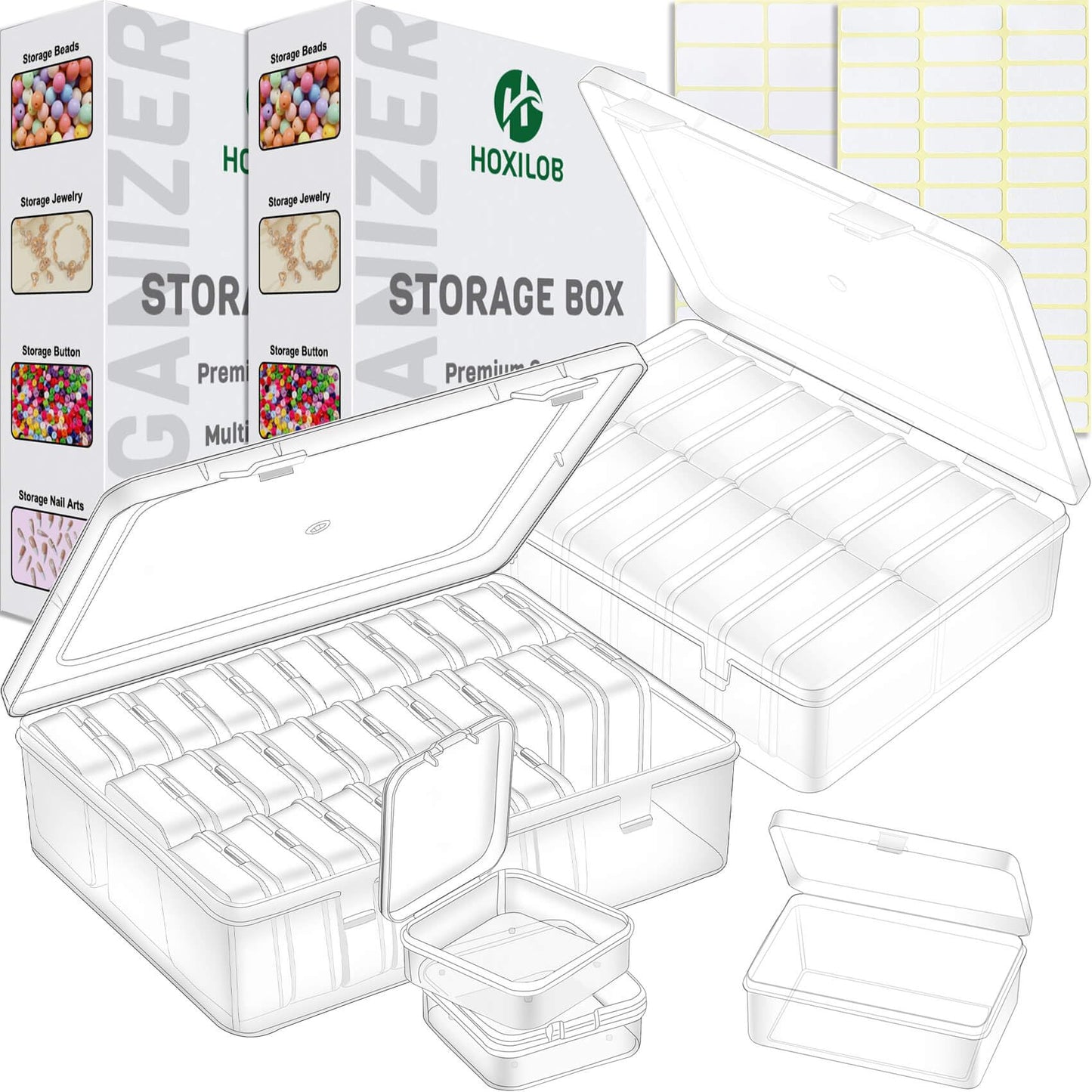 Bead Organizer Box, 30pcs Small Clear Plastic Storage Containers, Craft Storage Box Features Hinged Lid and Labels, Mini Boxes for Bracelets, Jewelry, Diamonds, Clay Beads, Screws, Seeds, Small Parts