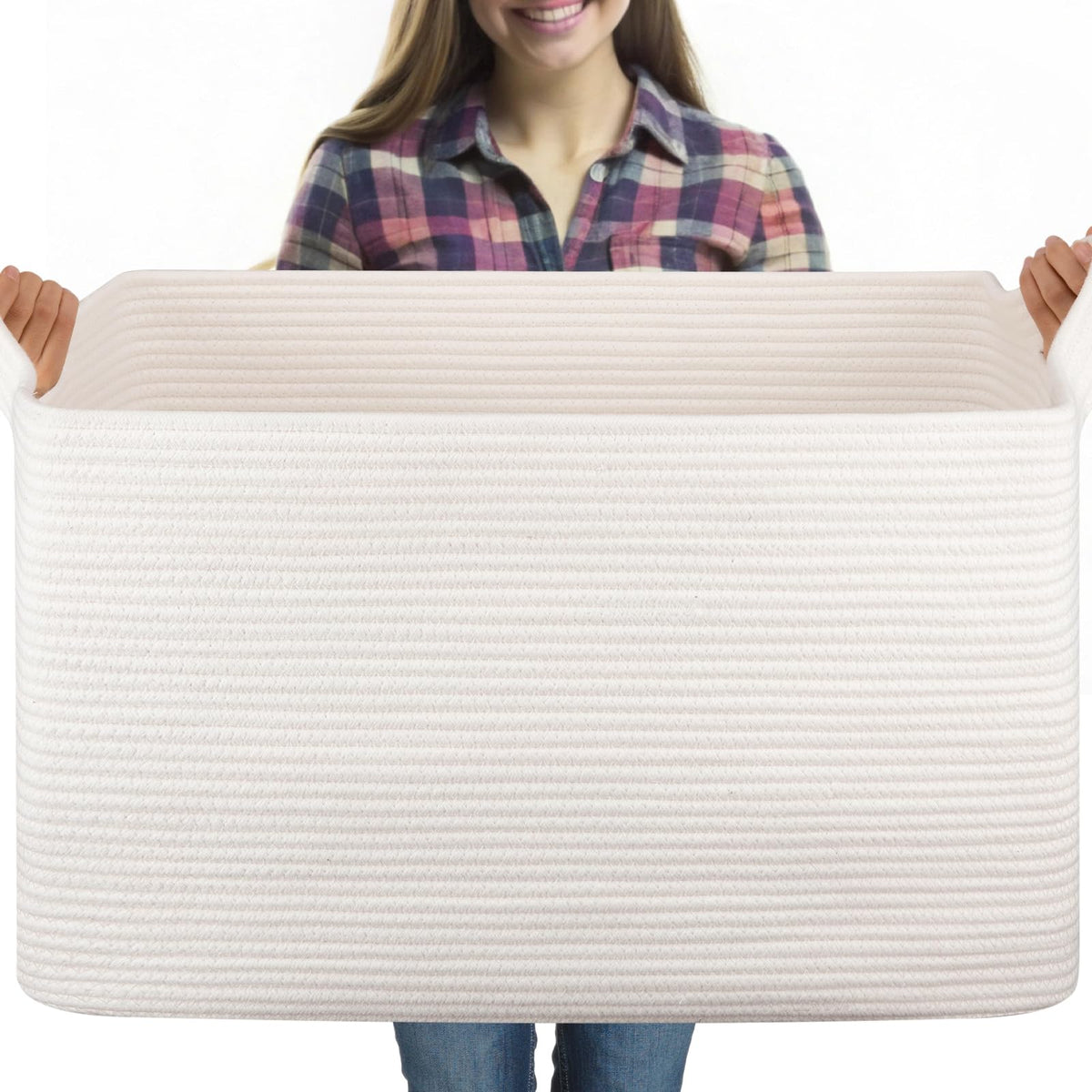 OIASKET 95L Extra Large Blanket Basket, 24" x 16.9" x 14.2" Woven Basket