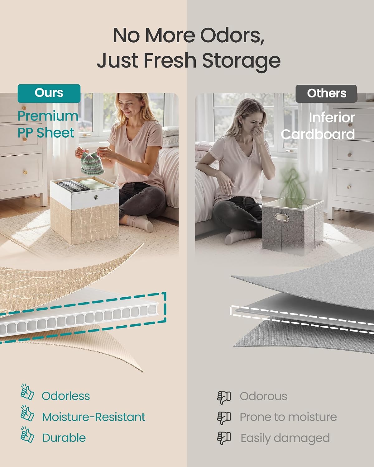 SONGMICS Storage Cubes, Set of 6 Foldable Organizer Boxes with Handles