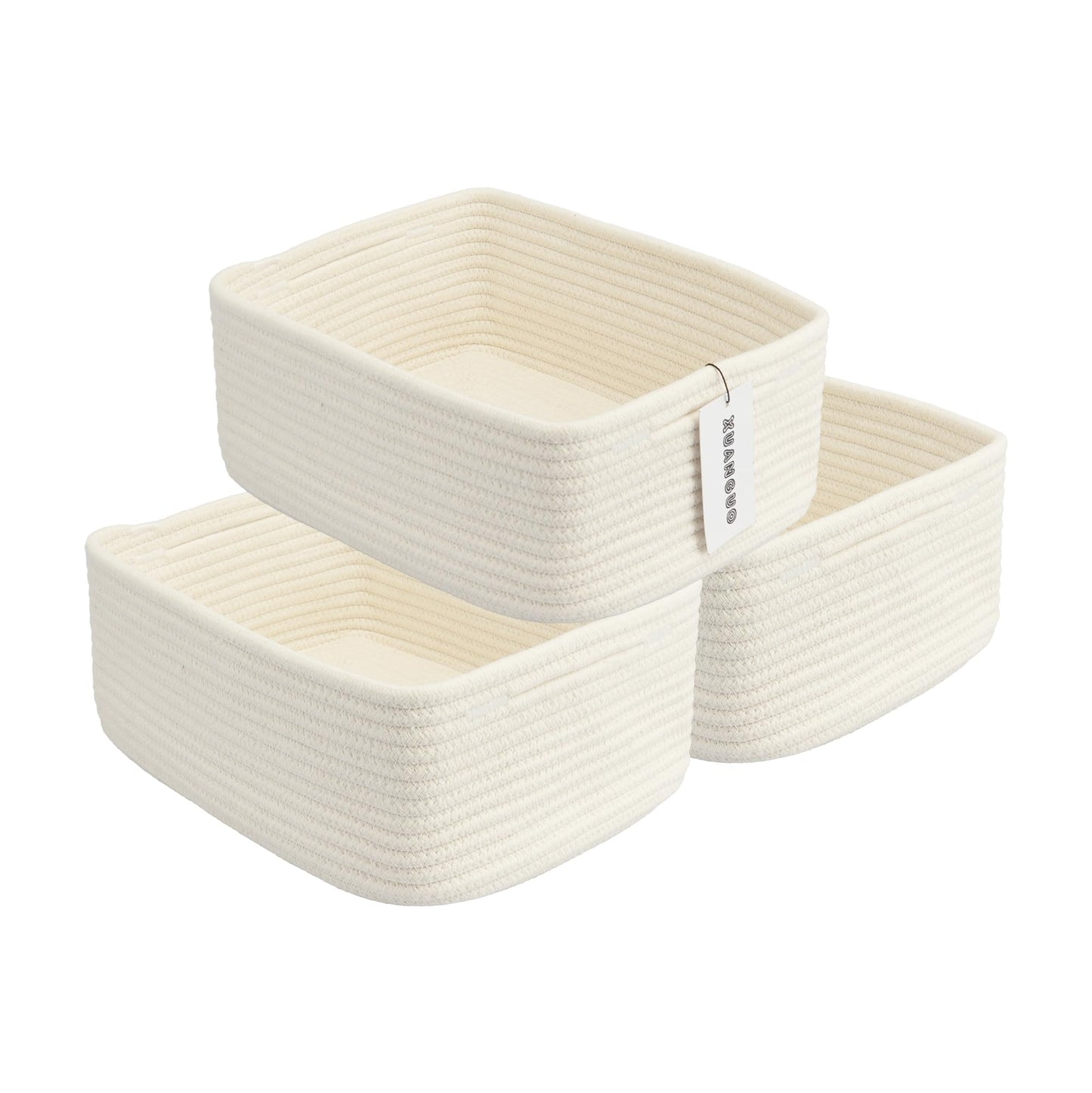 XUANGUO Small Woven Storage Baskets for Shelves, 12" x 8" x 5", Pink