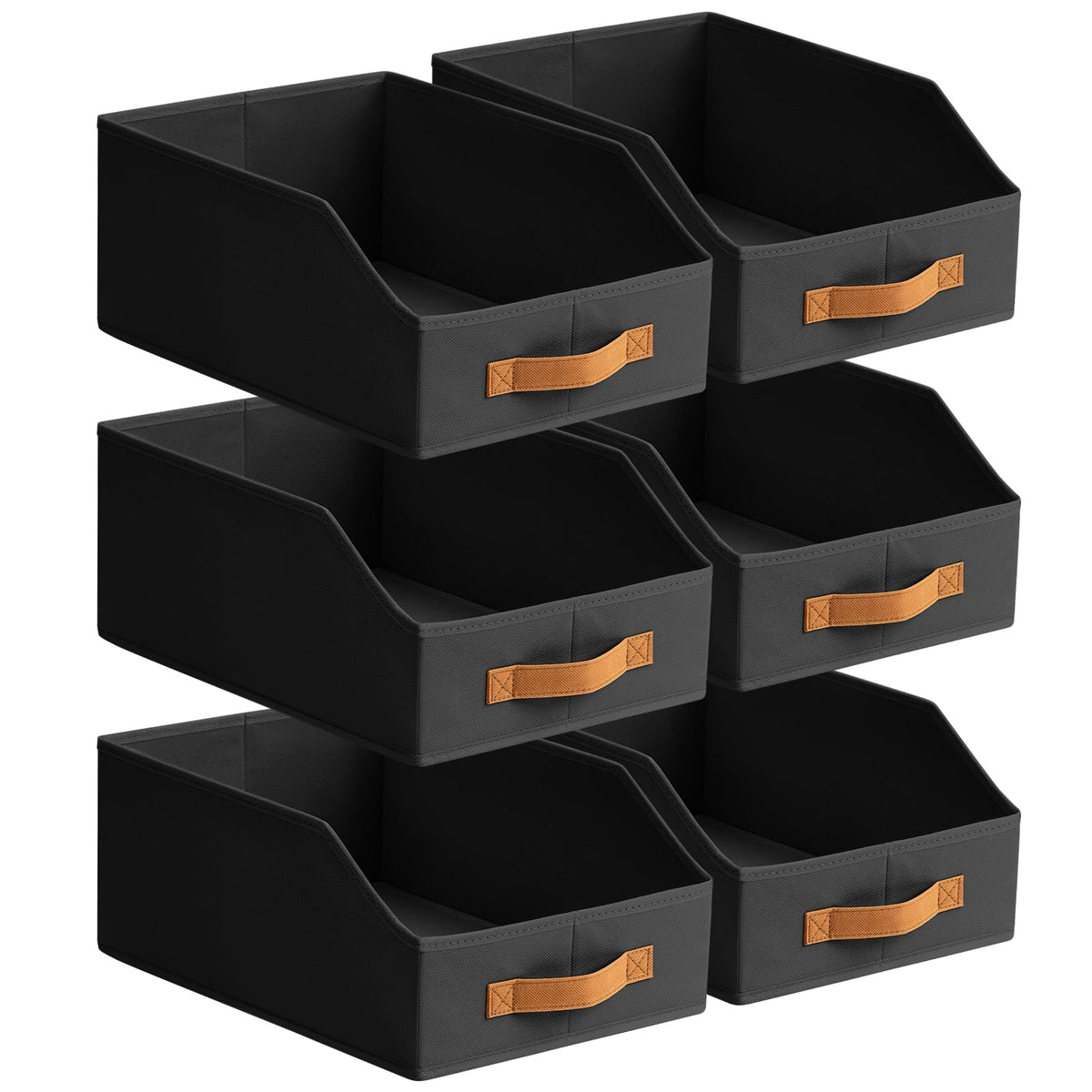 Homsorout Fabric Storage Bins for Organizing - 6 Pack Large Trapezoid Collapsible Storage Bins with Front Handle, Closet Organizers and Storage for Bedroom, Home Shelves, Small Spaces, Beige