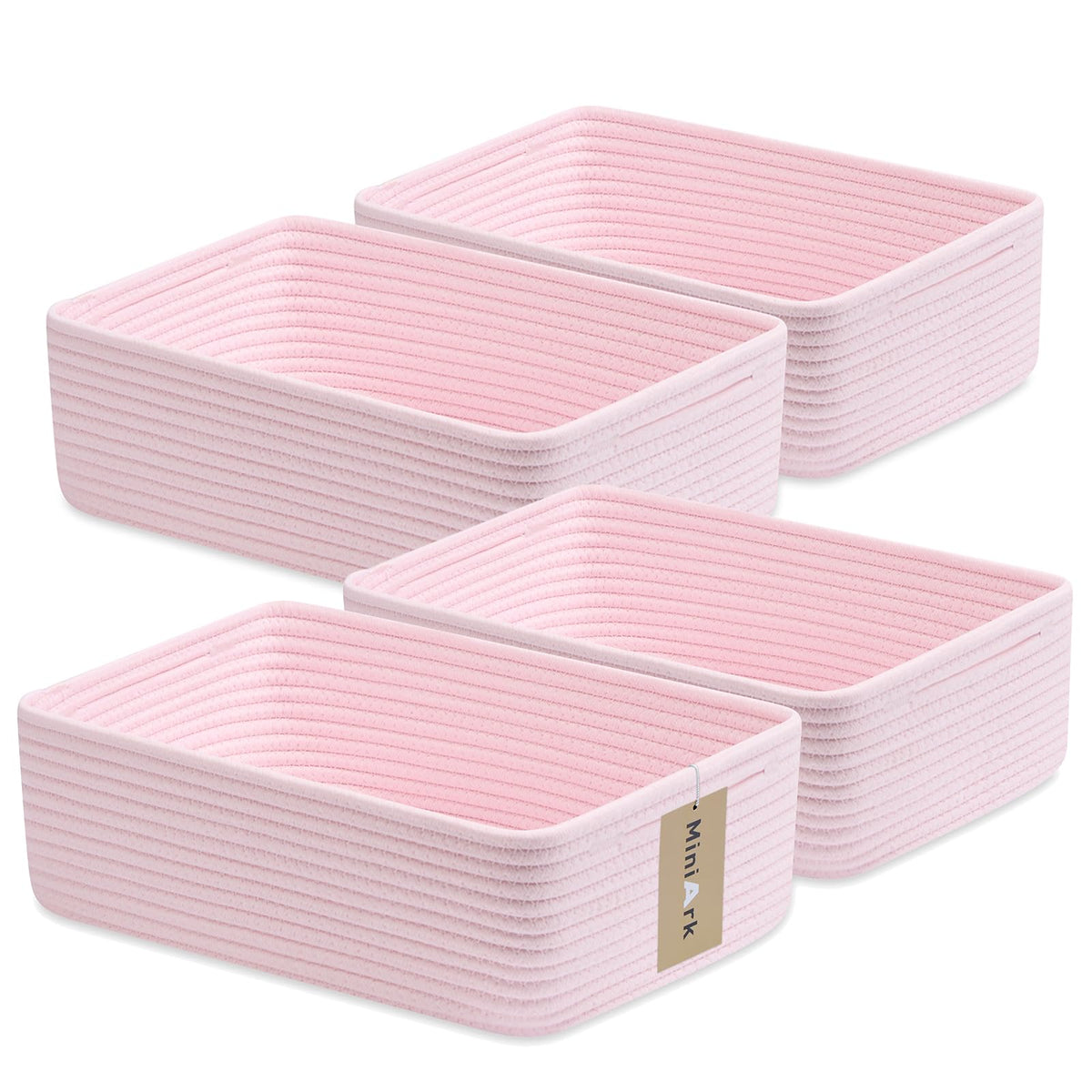 MiniArk Large Shallow Organizing Baskets 15x11x5.1 Inches - Rope Woven Storage Bins for Bathroom, Shelves, Cube Closet, Mixed Brown 2 Packs