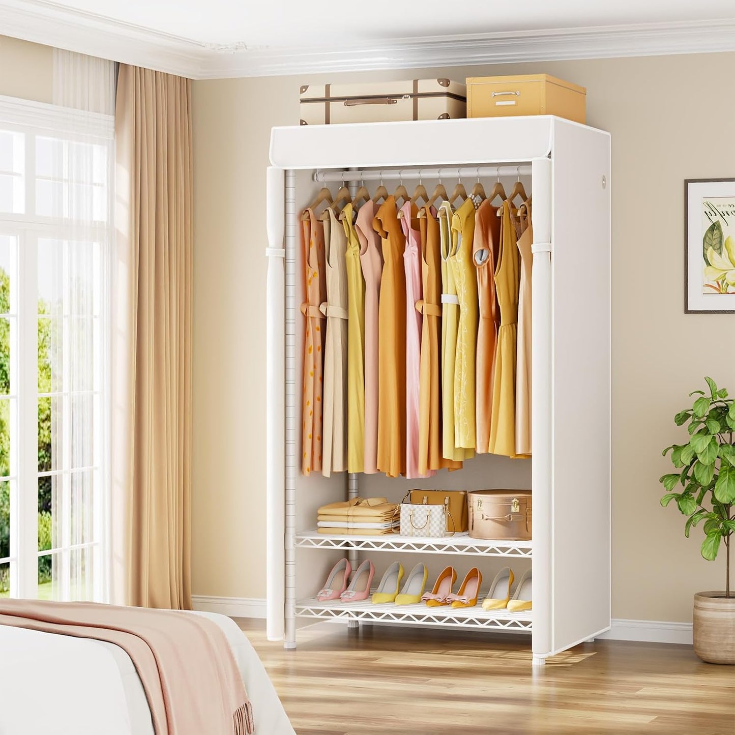 ULIFHOME H5C Clothes Rack with Cover, Covered Clothing Rack Heavy Duty