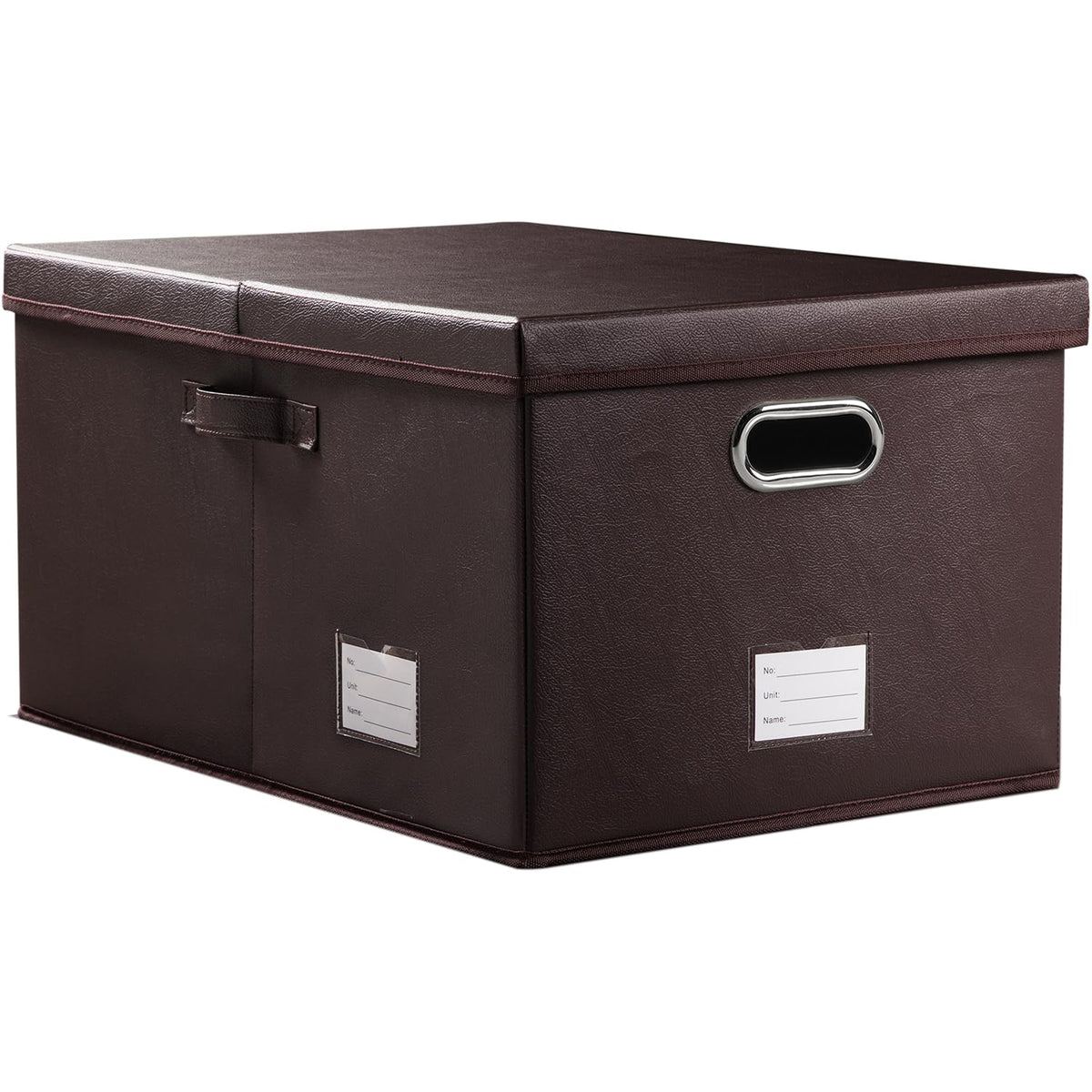 PRANDOM Large Collapsible Storage Bin with Lid [1-Pack] Leather Fabric Foldable Storage Box Organizer Containes Basket Cube with Cover for Home Bedroom Closet Office Nursery Black (17.7x11.8x11.8)