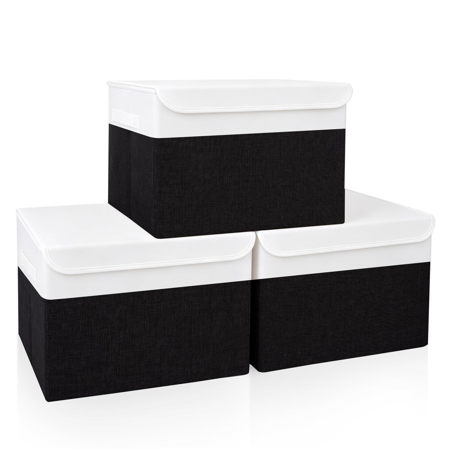 Bagnizer Large 22 Quart Linen Fabric Foldable Storage Bin Cube Organizer Basket with Flip-Top Lid & Handles, Clothes Blanket Box for Home, Office, Closet, Black, 4 Pack 14.6 x 9.5 x 9.5”