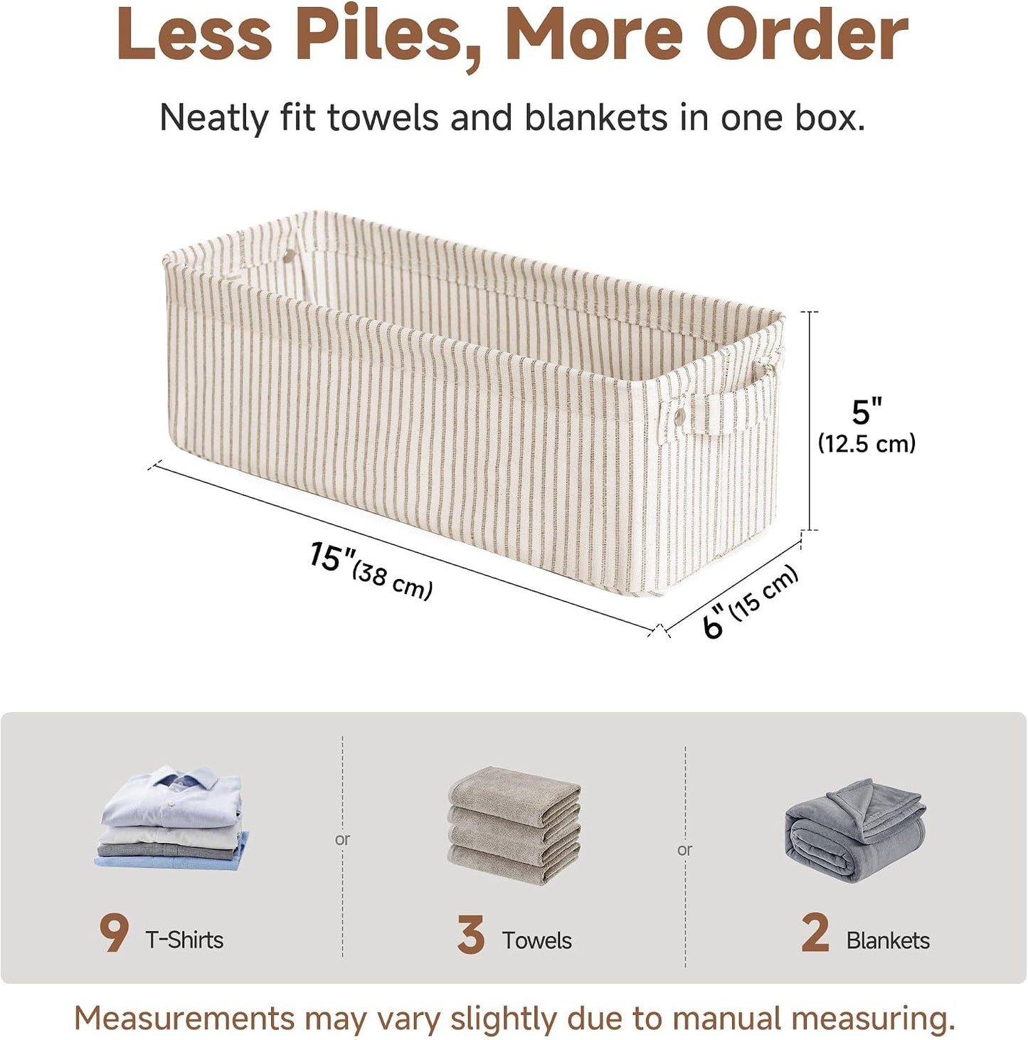 StorageWorks Fabric Narrow Storage Bins, Khaki and Beige Stripes, 2-Pack