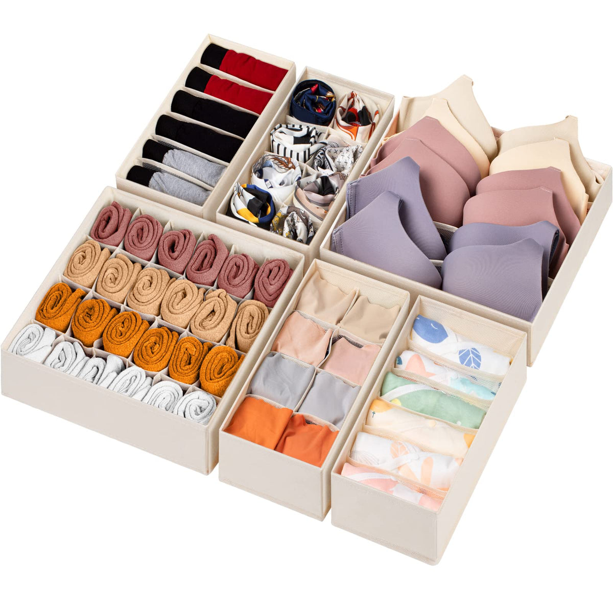 Criusia 12 Pack Sock Underwear Drawer Organizer Dividers, 116 Cells Fabric Foldable Dresser Closet Organizers and Storage Bins for Baby Clothing, Women Men Underwear Socks, Bra, Ties, Scarf