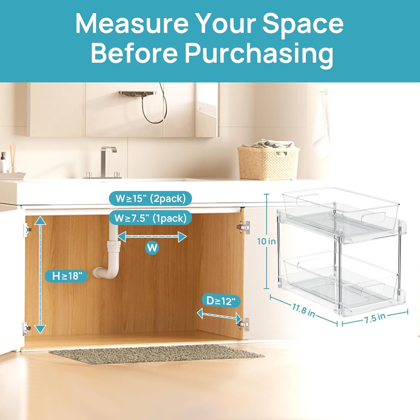 Vtopmart 4 Pack Pull Out Bathroom Under Sink Organizer (S-Standard)