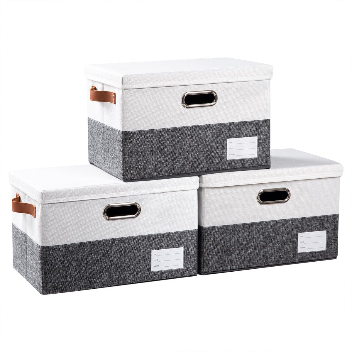 PRANDOM Large Collapsible Storage Bins with Lids [3-Pack] Jute Fabric Foldable Storage Boxes Organizer Containers Baskets Cube with Cover for Home Bedroom Closet Office Nursery (17.7x11.8x11.8)