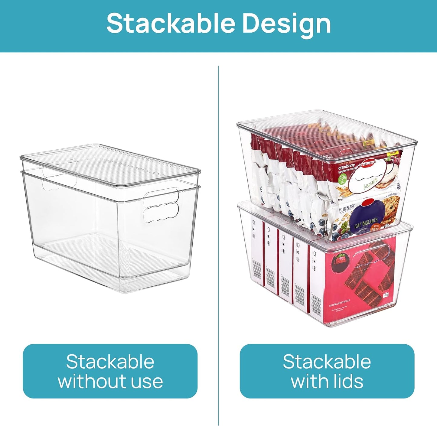 Vtopmart 6 Pack Clear Stackable Storage Bins with Lids and Handles, Large