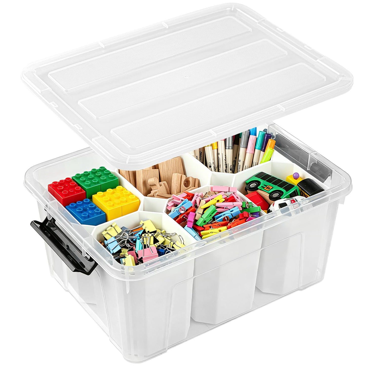 Storage Bins with Lids 6 Pack Clear Storage Containers, 7 Quart Stackable Plastic Containers with Secure Black Buckle Latch, Durable Storage Box Organizer for Pantry, Closet, Office & Classroom