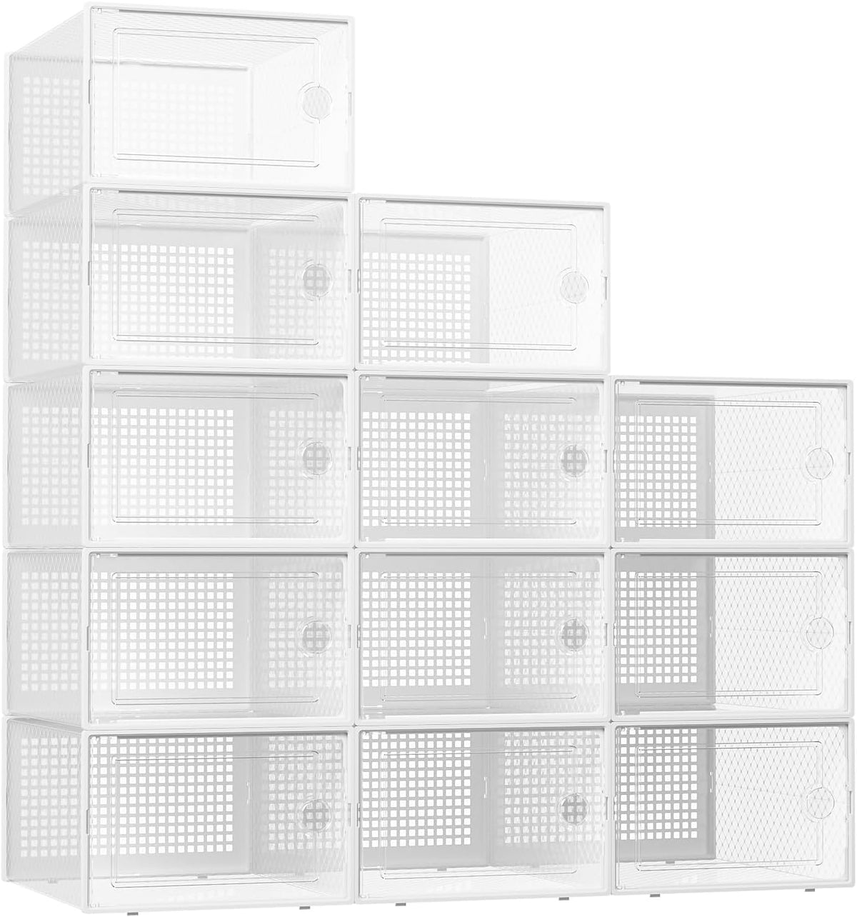 Kuject X-Large Shoe Storage Boxes 12 Pack, Clear Stackable Shoe Organizer
