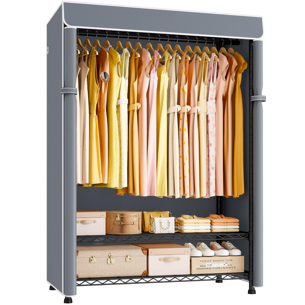 ULIFHOME H5C Clothes Rack with Cover, Covered Clothing Rack Heavy Duty