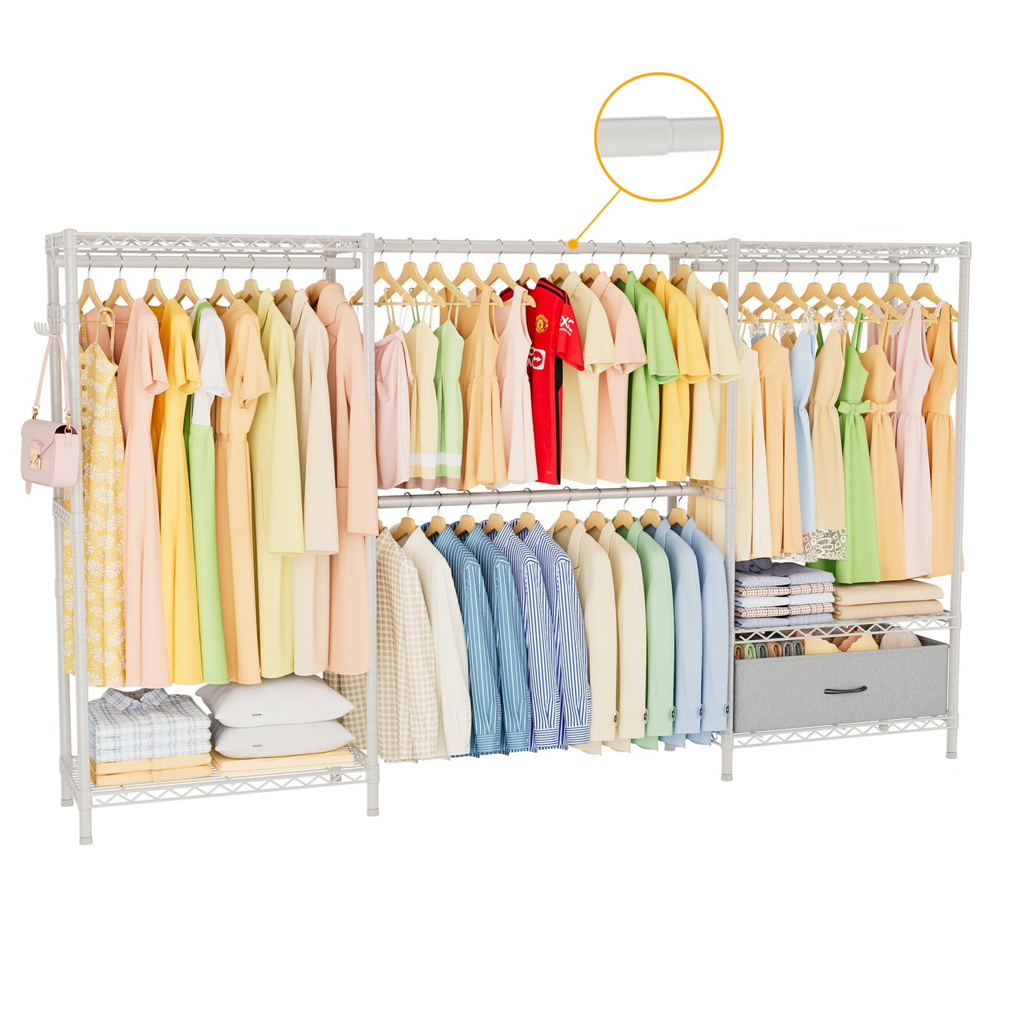 Golpart Heavy Duty Clothes Rack Metal Wardrobe with Adjustable Wire Shelves