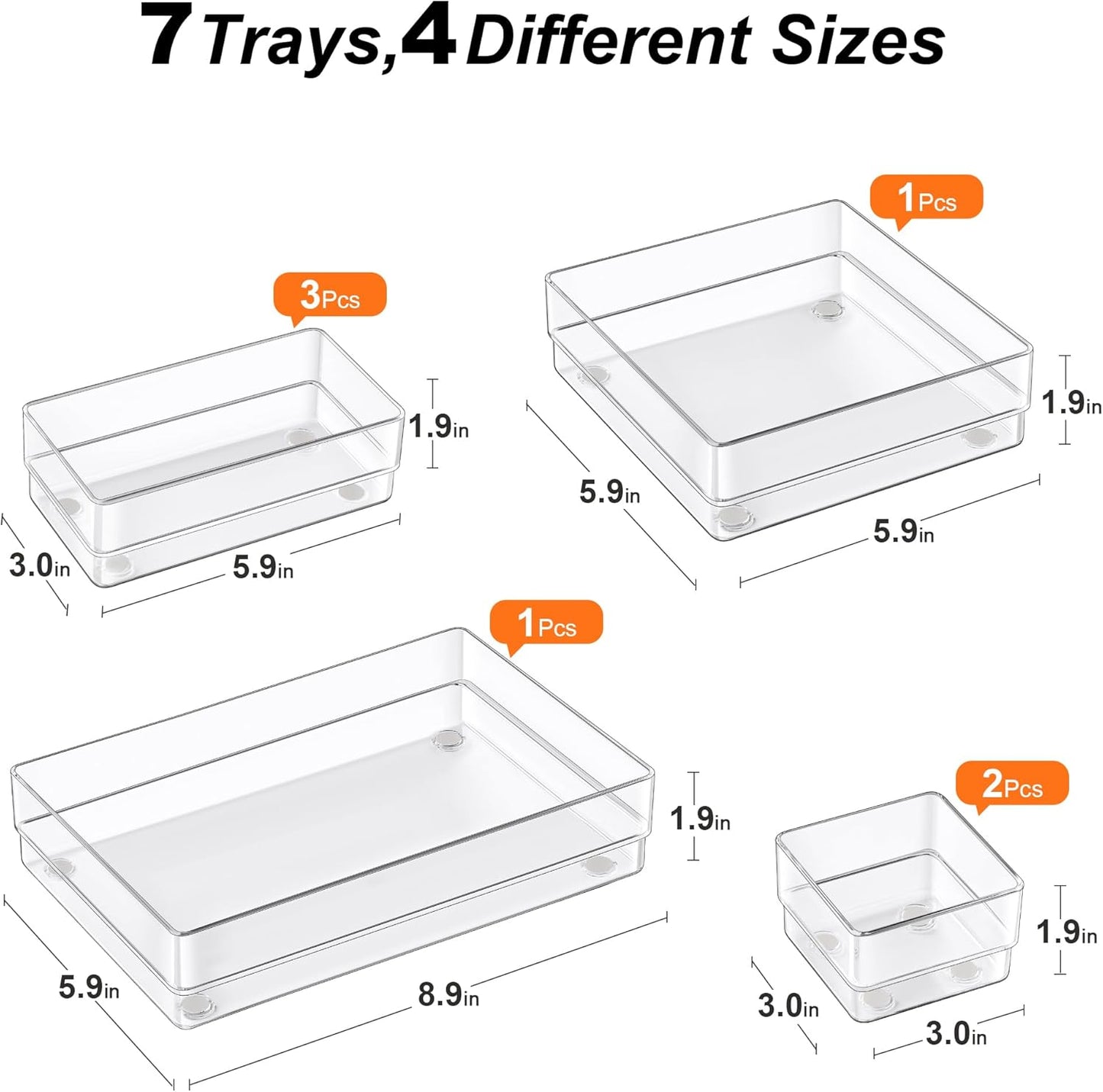 SMARTAKE 7 PCS Drawer Organizer, 4-Size Desk Drawer Organizer Trays