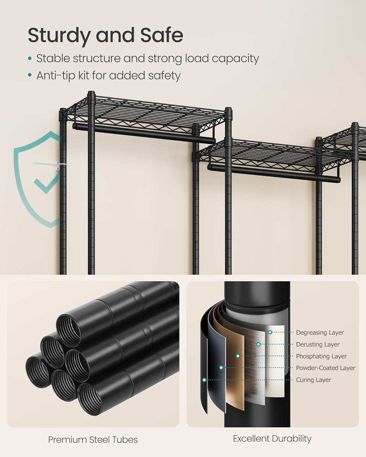 SONGMICS Closet Organizers and Storage, Clothes Rack with Shelves