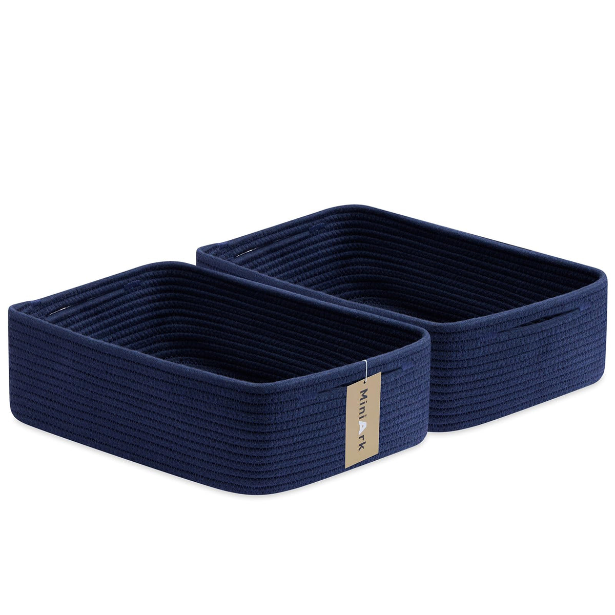 MiniArk Large Shallow Organizing Baskets 15x11x5.1 Inches - Rope Woven Storage Bins for Bathroom, Shelves, Cube Closet, Mixed Brown 2 Packs