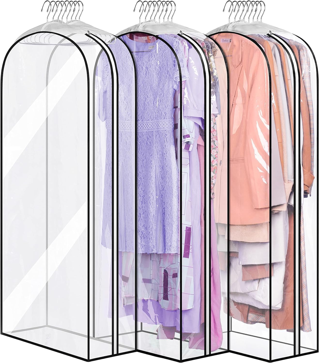 MISSLO 10" Gusseted All Clear Garment Bags for Hanging Clothes 3 Packs 40" Suit Bags for Closet Storage Hanging Clothes Storage Suit Cover for Shirts, Coats, Dresses