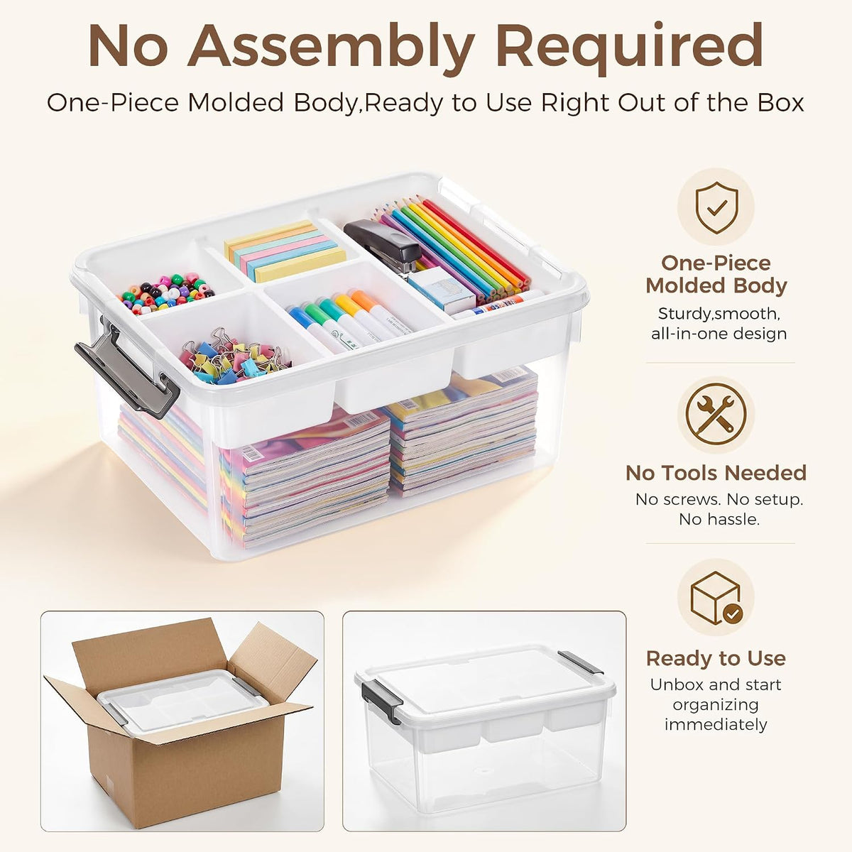 Citylife 17QT Clear Craft Organizers and Storage Box with Removable Tray