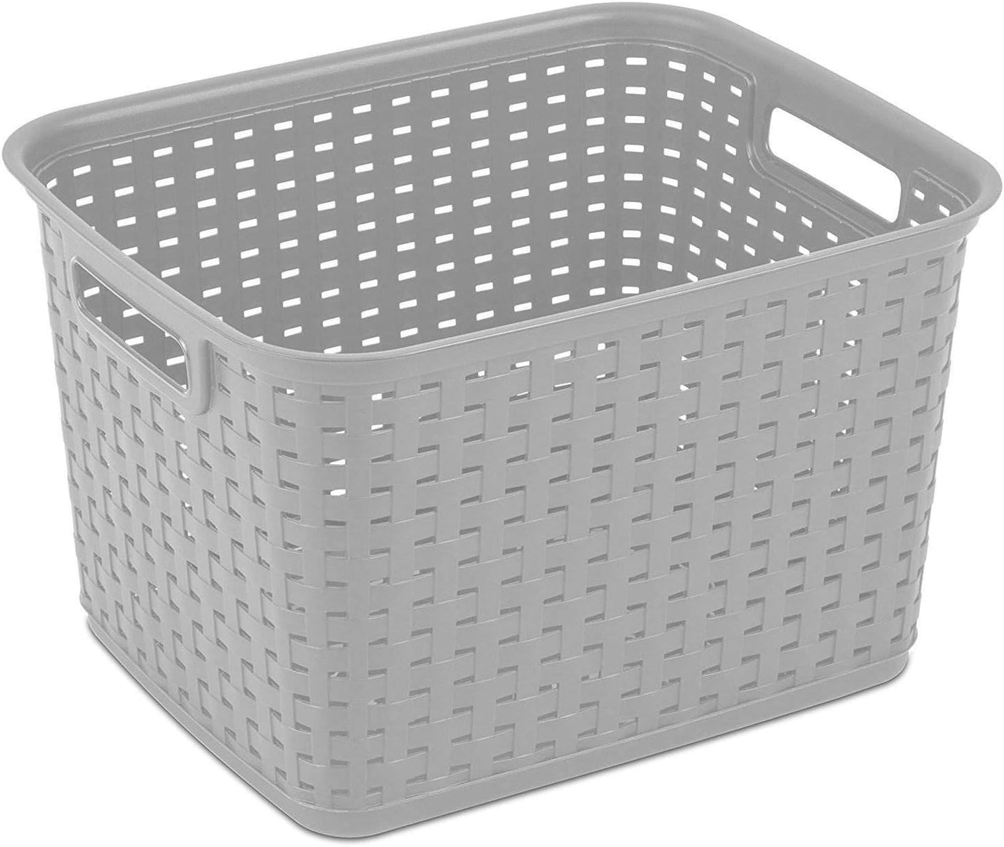 Sterilite Tall Weave Basket, Rectangular Plastic Décor Bin, Gray, 6 Pack