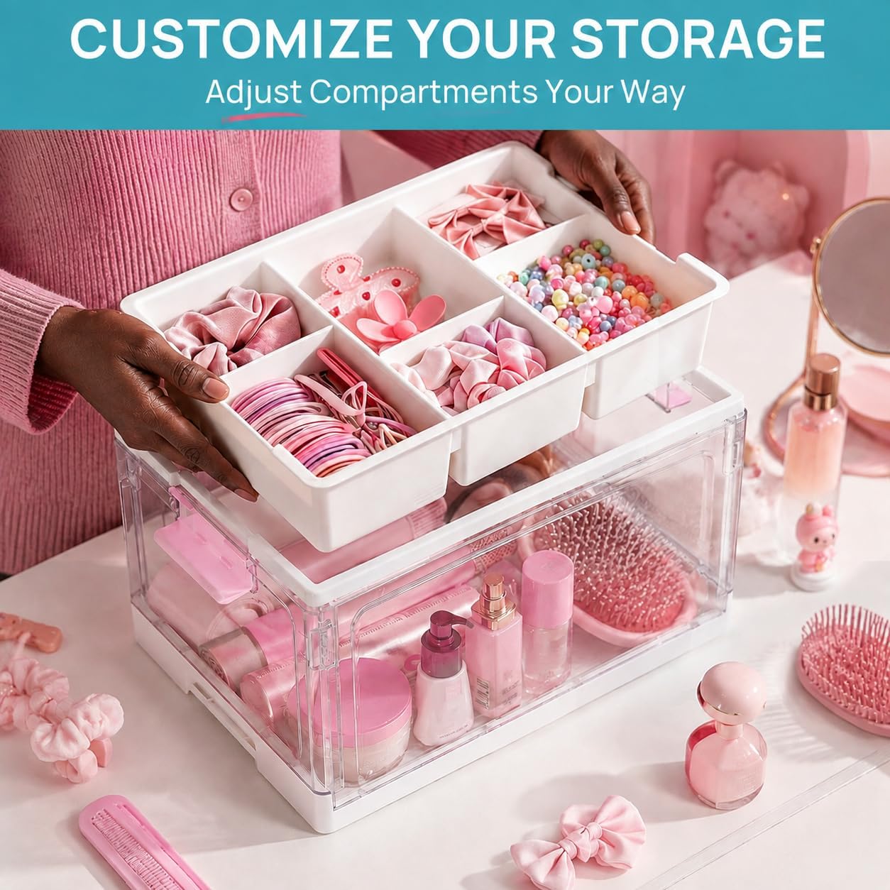 Vtopmart 24 QT Clear Craft Organizer with Removable Tray & Dividers, 1 Pack