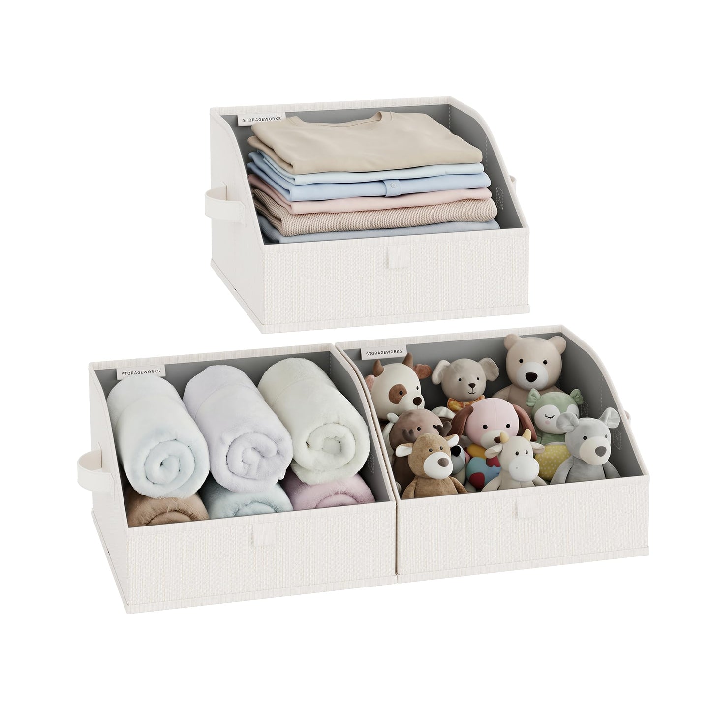 StorageWorks Closet Storage Bins, Beige(Cotton-linen), Medium, 3-Pack