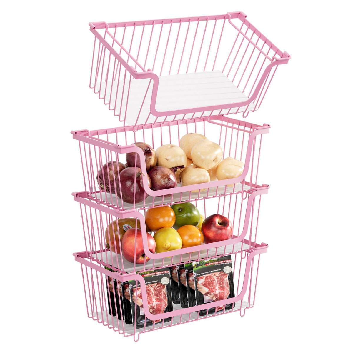 4 Pcs Stackable Wire Baskets Pantry Organizers and Storage Bins,Black