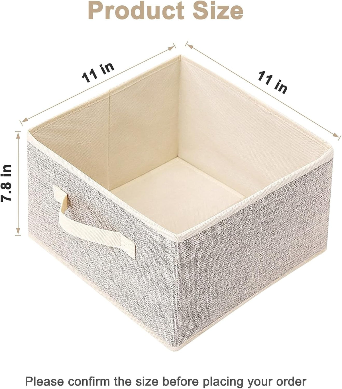 Storage Baskets, 11-Inch Woven Fabric Bins, Storage Cubes with Reinforced Handles, Organizer Bins for Closet Shelves, Foldable, for Toys, Clothes, Natural Beige (2PCS/Beige-11*11*7.8inch)