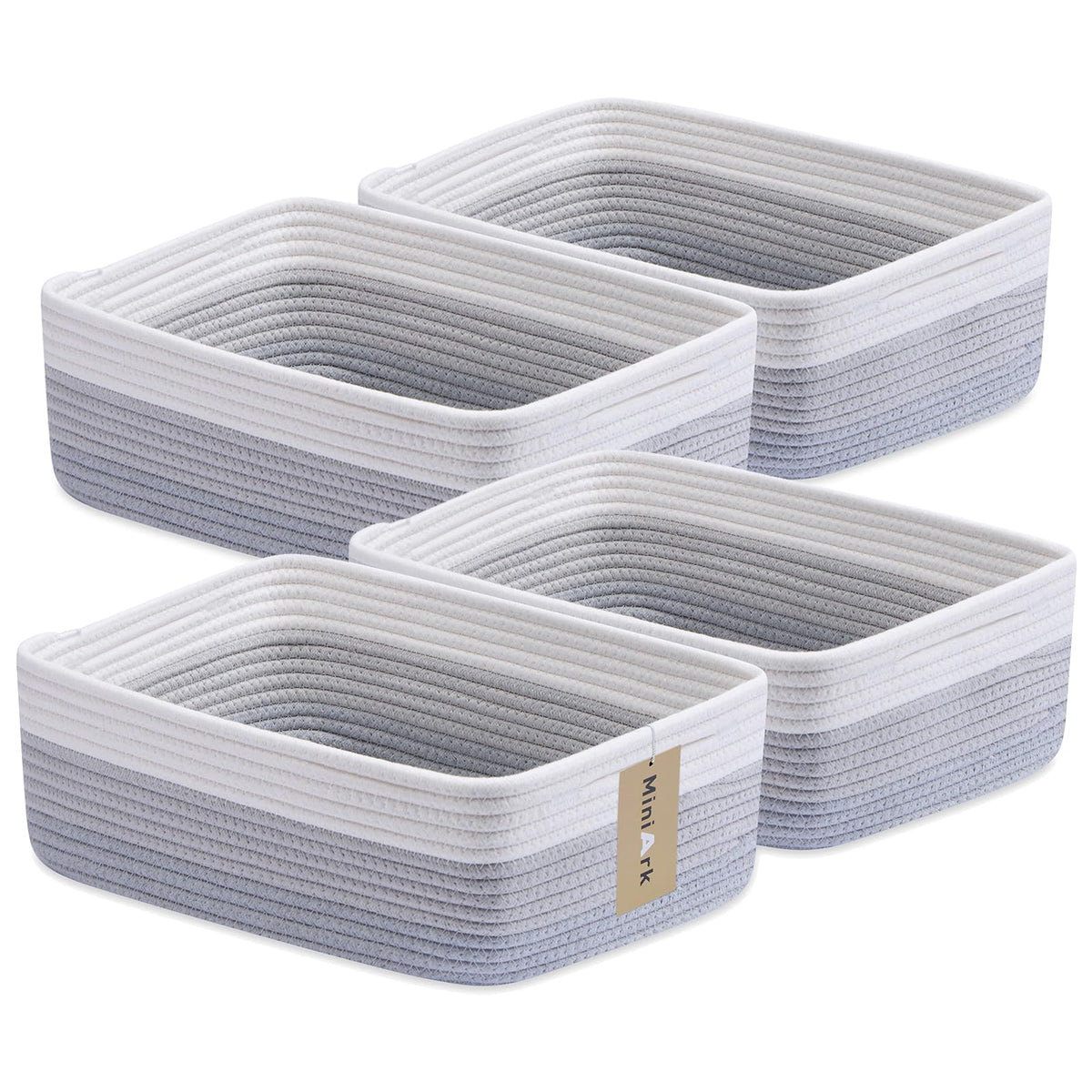MiniArk Large Shallow Organizing Baskets 15x11x5.1 Inches - Rope Woven Storage Bins for Bathroom, Shelves, Cube Closet, Mixed Brown 2 Packs