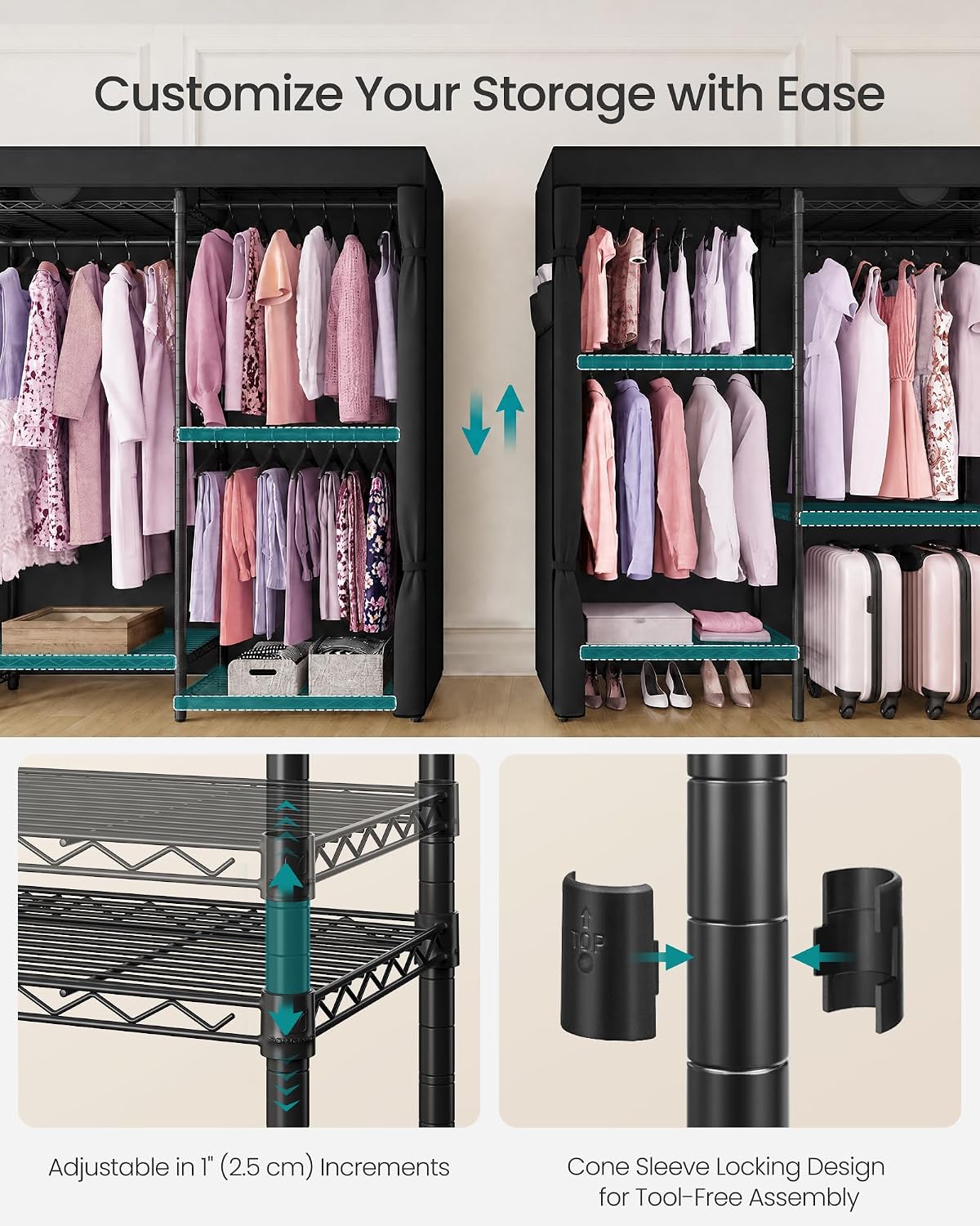 SONGMICS Closet Organizers and Storage, Clothes Rack with Shelves