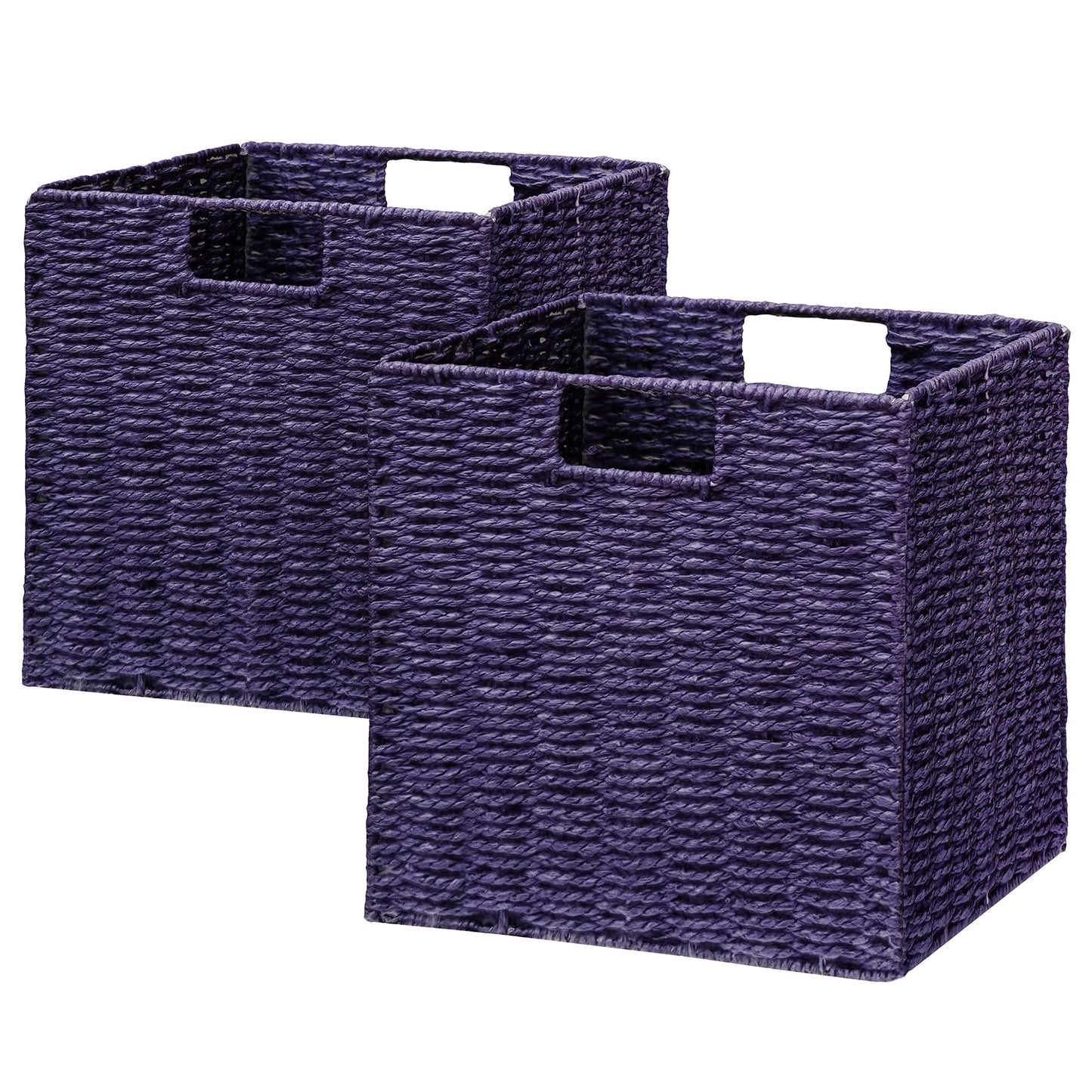 Vagusicc Wicker Storage Basket, Set of 2 Hand-Woven Storage Baskets for Shelves, Foldable Cube Storage Baskets Bins with Handles, 9 inch Small Wicker Baskets for Organizing Pantry Bedroom, Brown