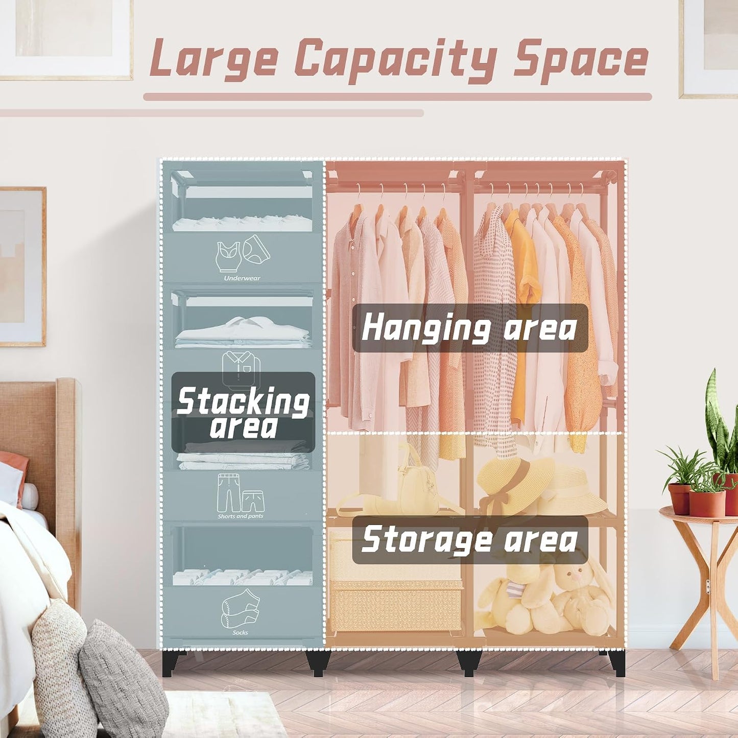 Portable Closet, Easy Assembly, Large Capacity Wardrobe Closet