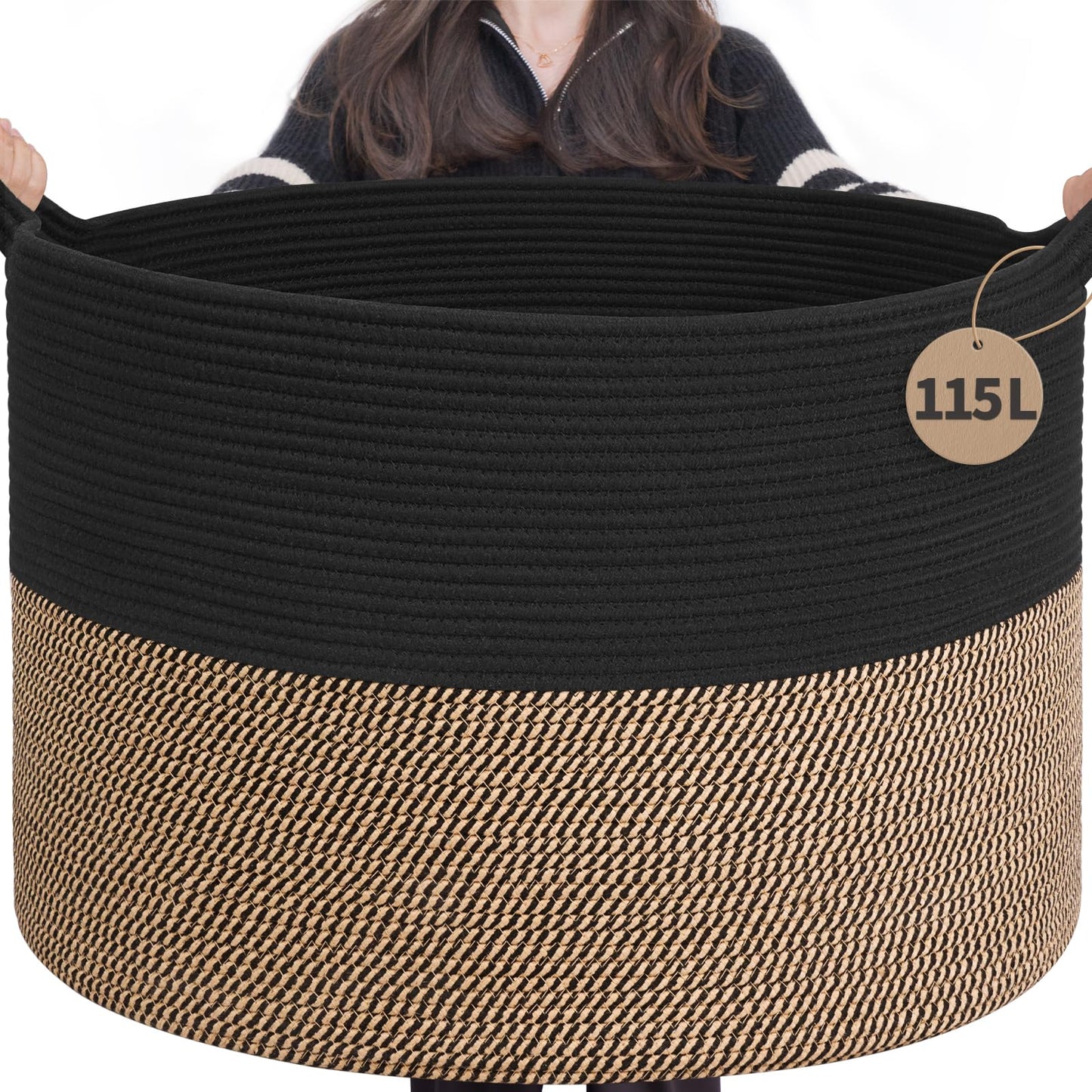 INDRESSME XXXLarge Woven Rope Blanket Basket Living Room Brown, 90L
