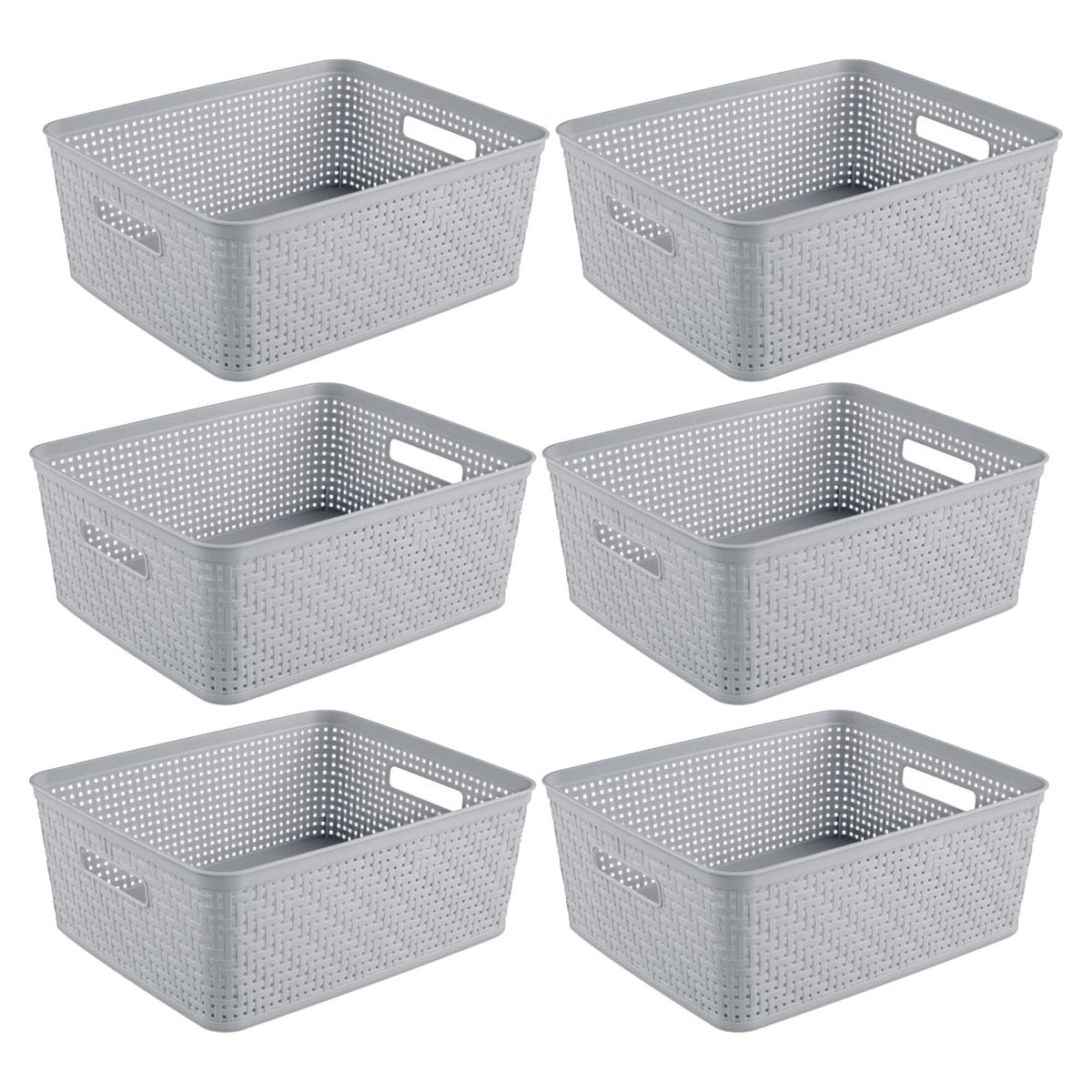 Sterilite Tall Basket, Woven Plastic Storage Organizer Bin, Cement, 6-Pack
