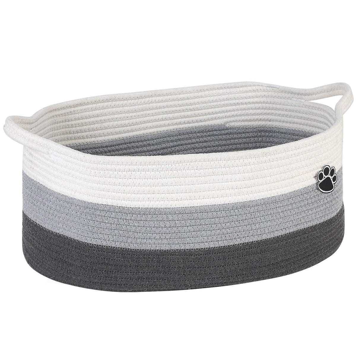Optish Dog Toy Basket, 30L Toy Box and Bin for Dog Cat Storage, 19.7" X 11" X 7.9" Large Woven Rope Basket for Blanket Storage, Living Room, Bedroom, White & Brown