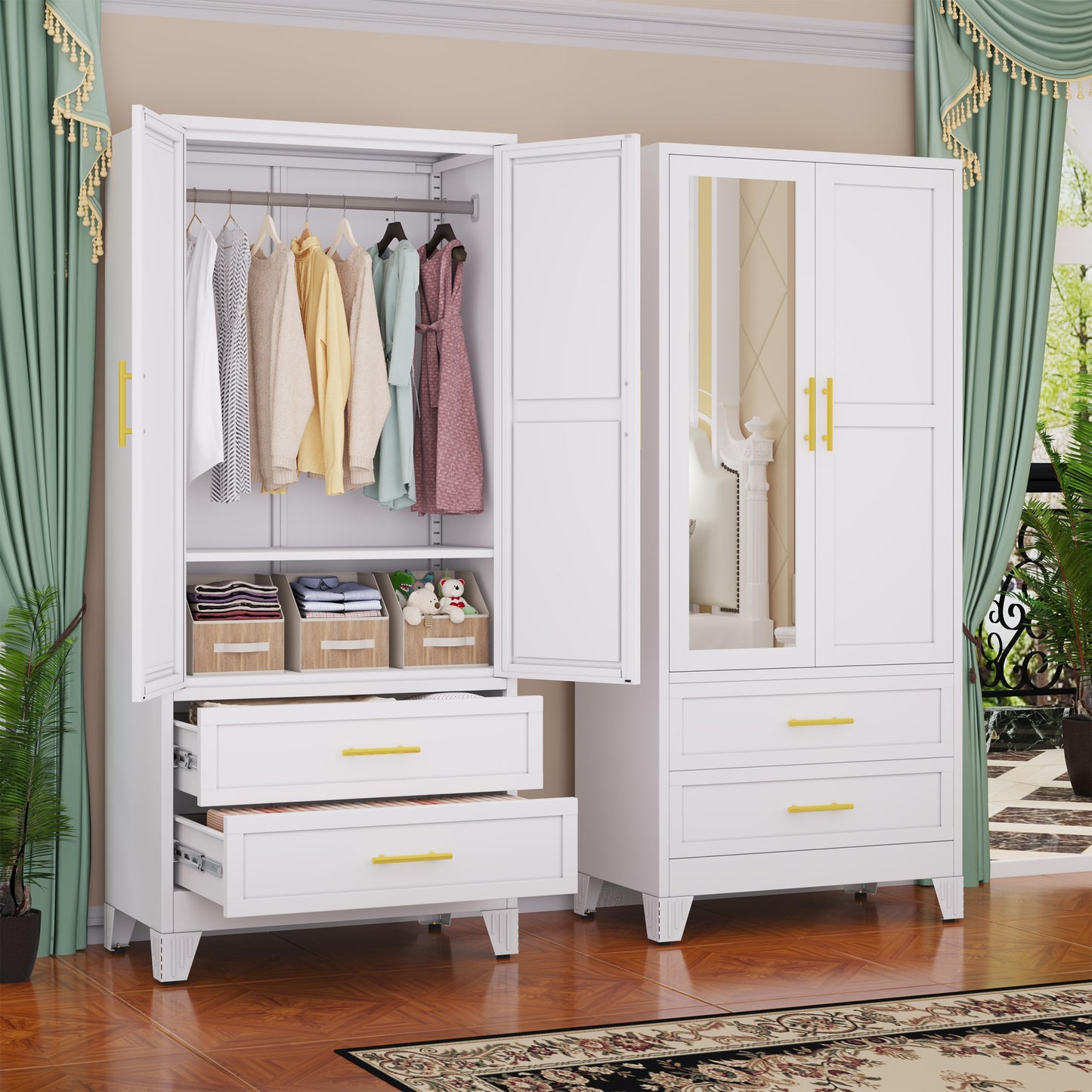 GAIOUS Metal Wardrobe Cabinet with 2 Drawers, 71" Clothing Storage Cabinets