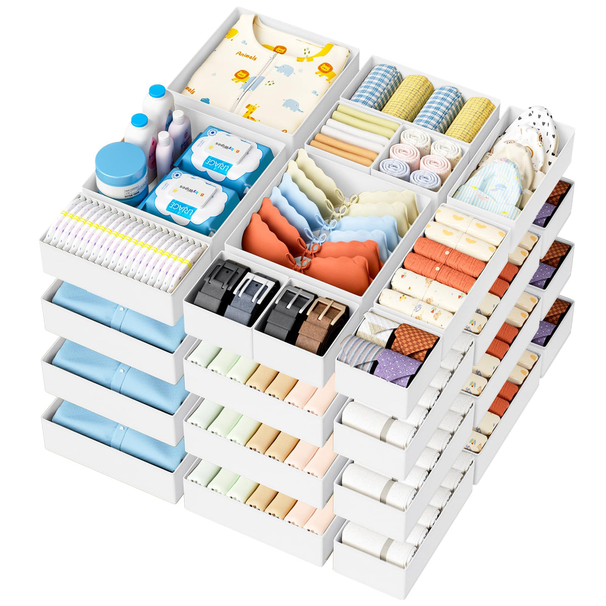DIMJ Drawer Organizer Clothes 15 Pack - Foldable Baby Organizers and Storage & Closet Organizers for Bedroom, Closet - Nursery Organization Dresser Dividers for underwear, Sock,Bra, Belt, Tie, Beige