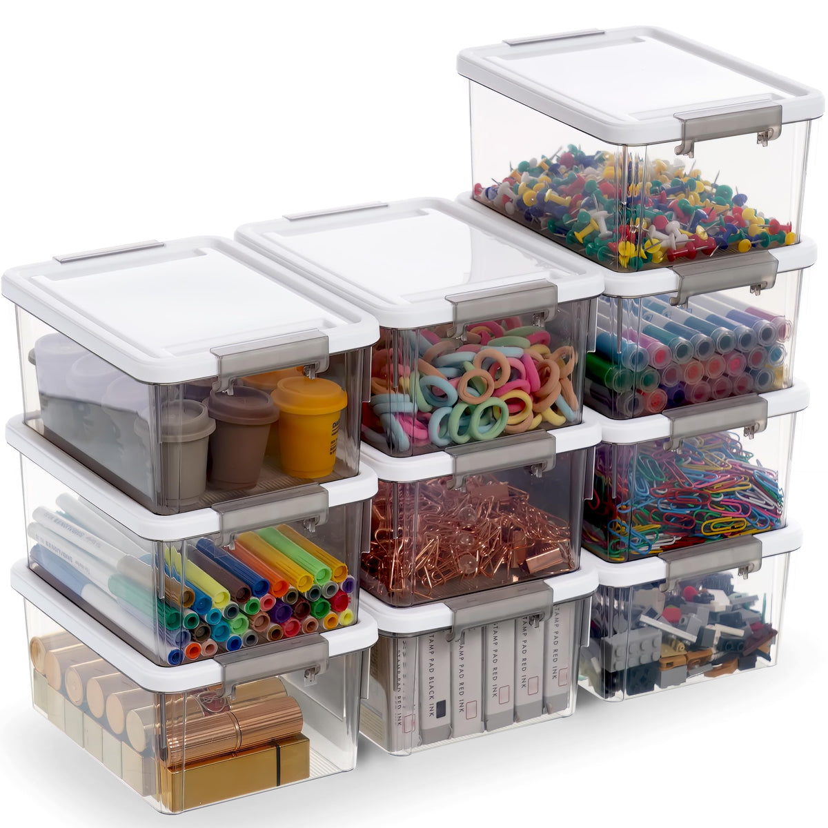 Citylife 10Packs 1.3Qt Small Storage Bins with Lids,Stackable Clear