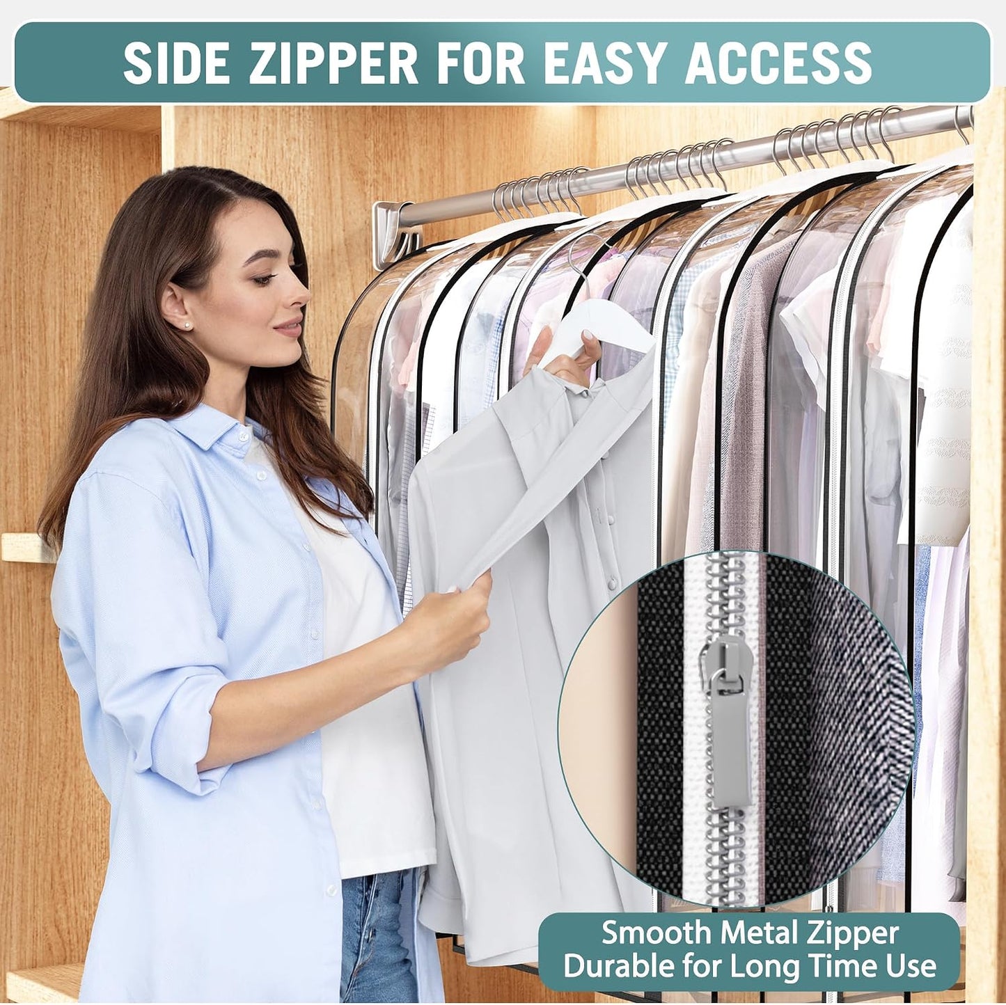 Liuoud Clear Garment Bags for Hanging Clothes 10” Gusseted, 4 Pack, 40”