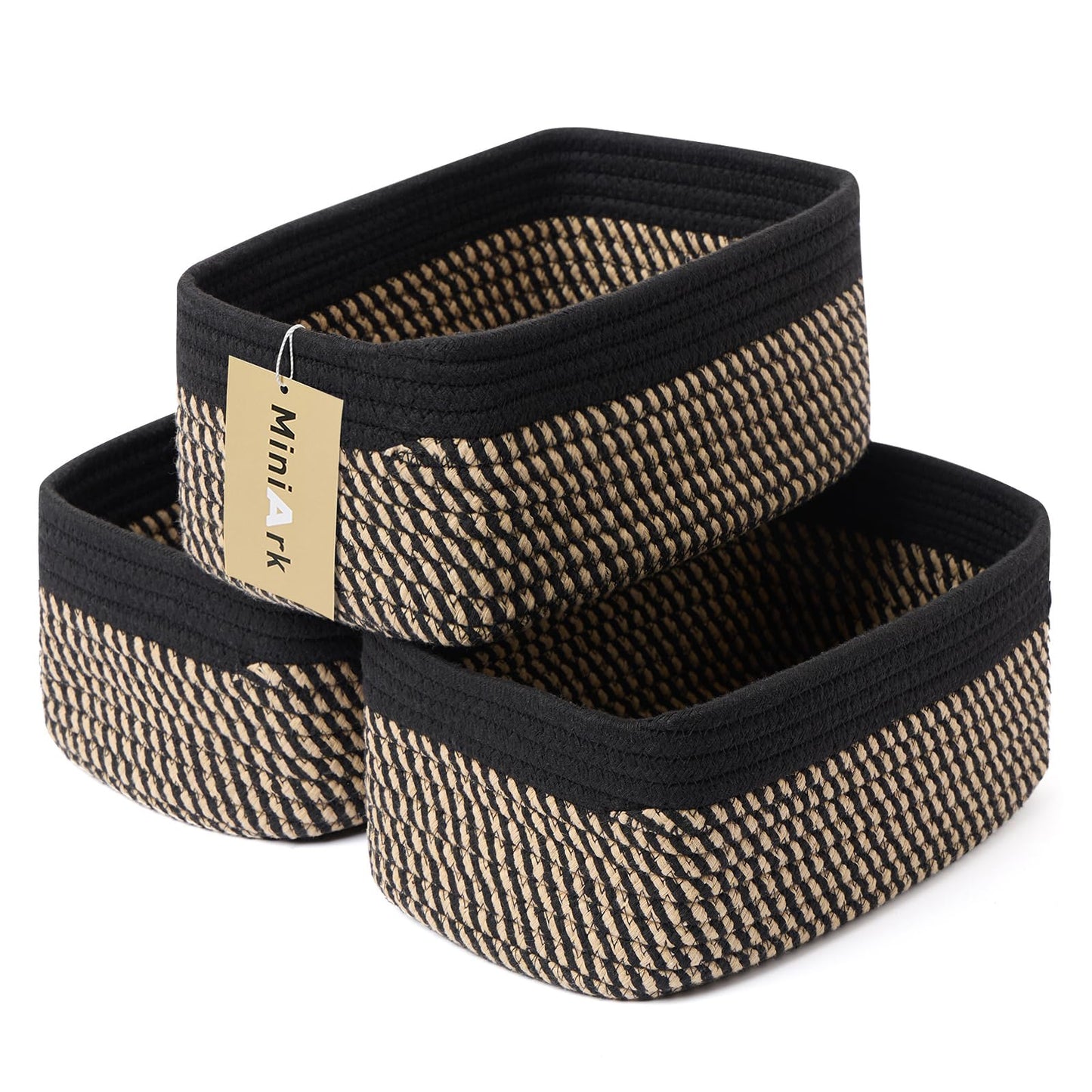 MiniArk Small Storage Baskets for Organizing | Closet Organizer Bins | Shelf Toy Basket | Woven Rope Baskets | Cube Decorative Box | Shallow Basket | L11.5xW7.5xH4.7| Brown