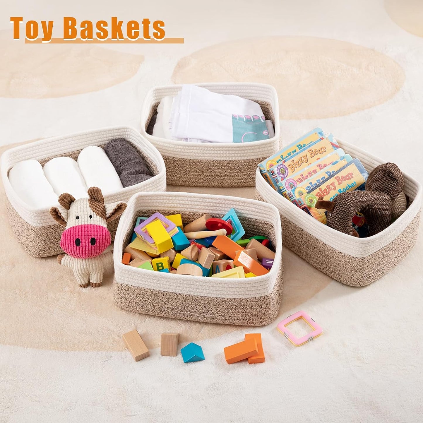 OIAHOMY 4 PACK 7L Storage Baskets for Organizing Storage Bins Brown