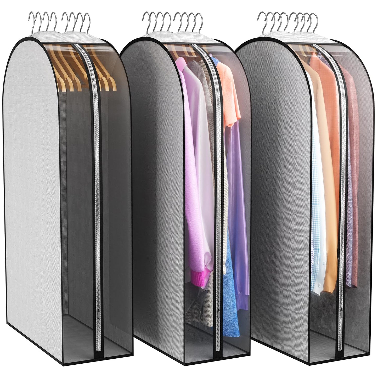 Liuoud 10" Gusseted Garment Bags for Hanging Clothes, 40", 3 Pack
