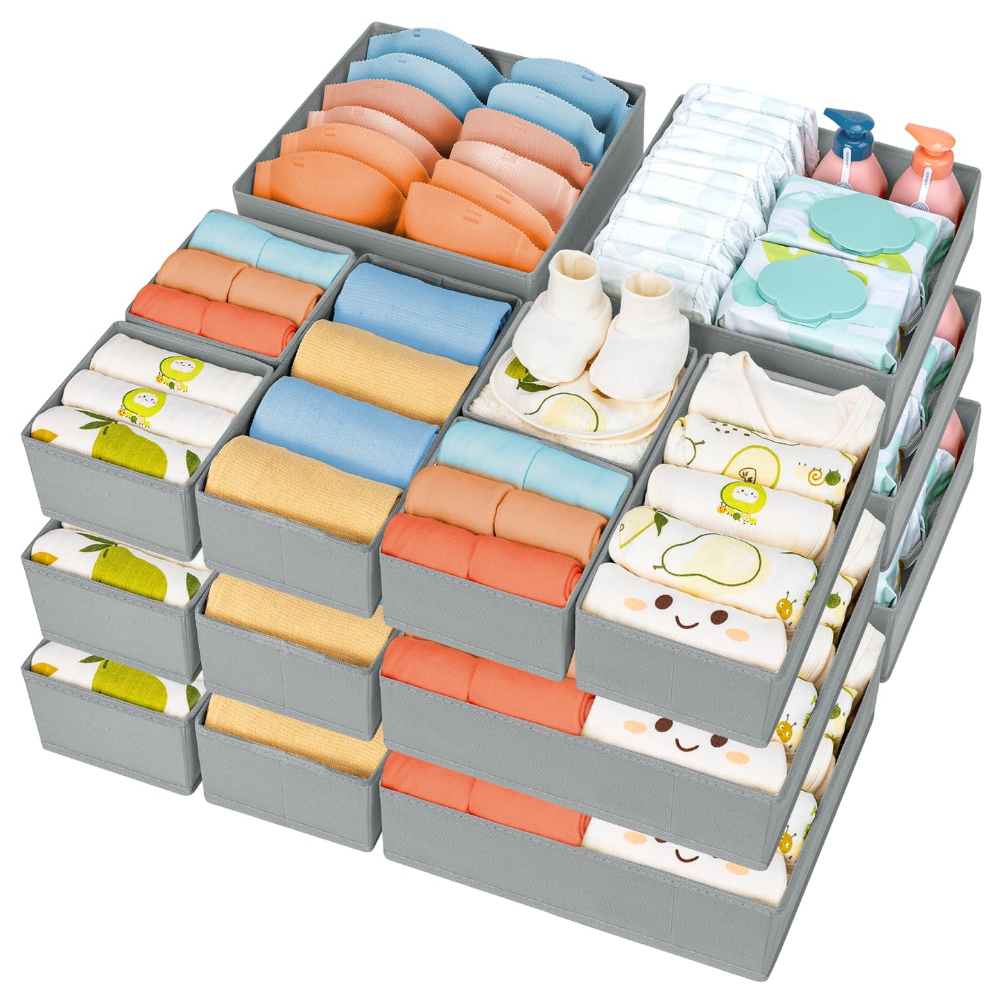 DIMJ Drawer Organizer Clothes 15 Pack - Foldable Baby Organizers and Storage & Closet Organizers for Bedroom, Closet - Nursery Organization Dresser Dividers for underwear, Sock,Bra, Belt, Tie, Beige