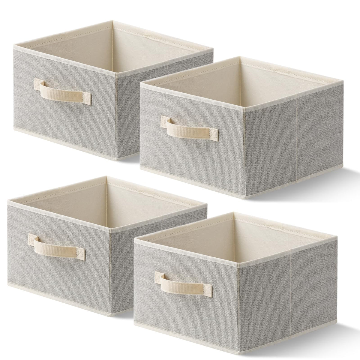 Storage Baskets, 11-Inch Woven Fabric Bins, Storage Cubes with Reinforced Handles, Organizer Bins for Closet Shelves, Foldable, for Toys, Clothes, Natural Beige (2PCS/Beige-11*11*7.8inch)